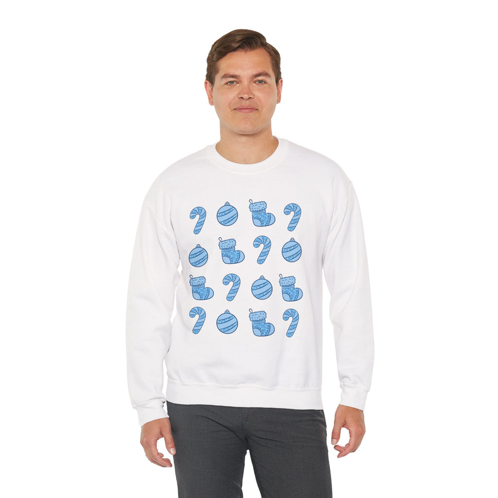 Glittery Blue Holiday Pattern Crewneck Sweatshirt