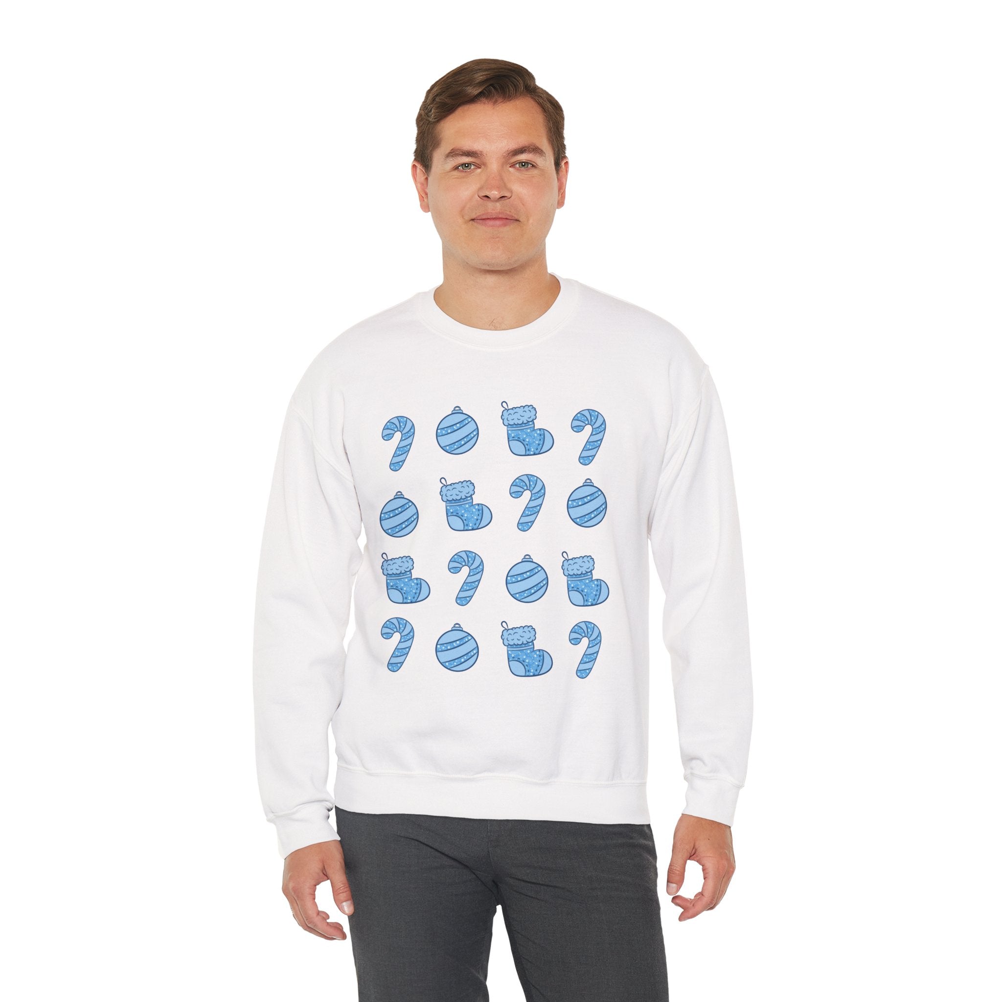 Glittery Blue Holiday Pattern Crewneck Sweatshirt