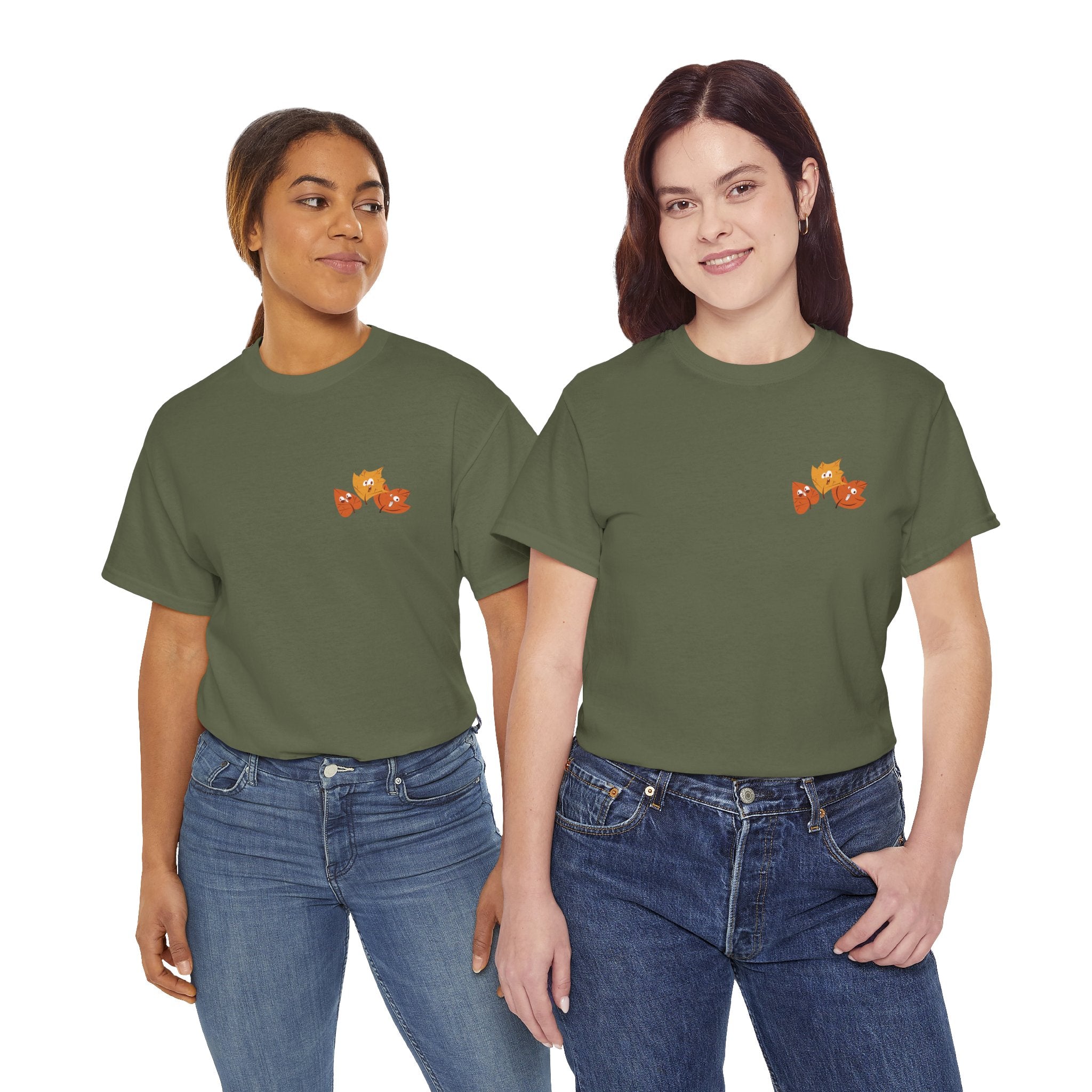Smiley Autumn Leaves Unisex Heavy Cotton Tee