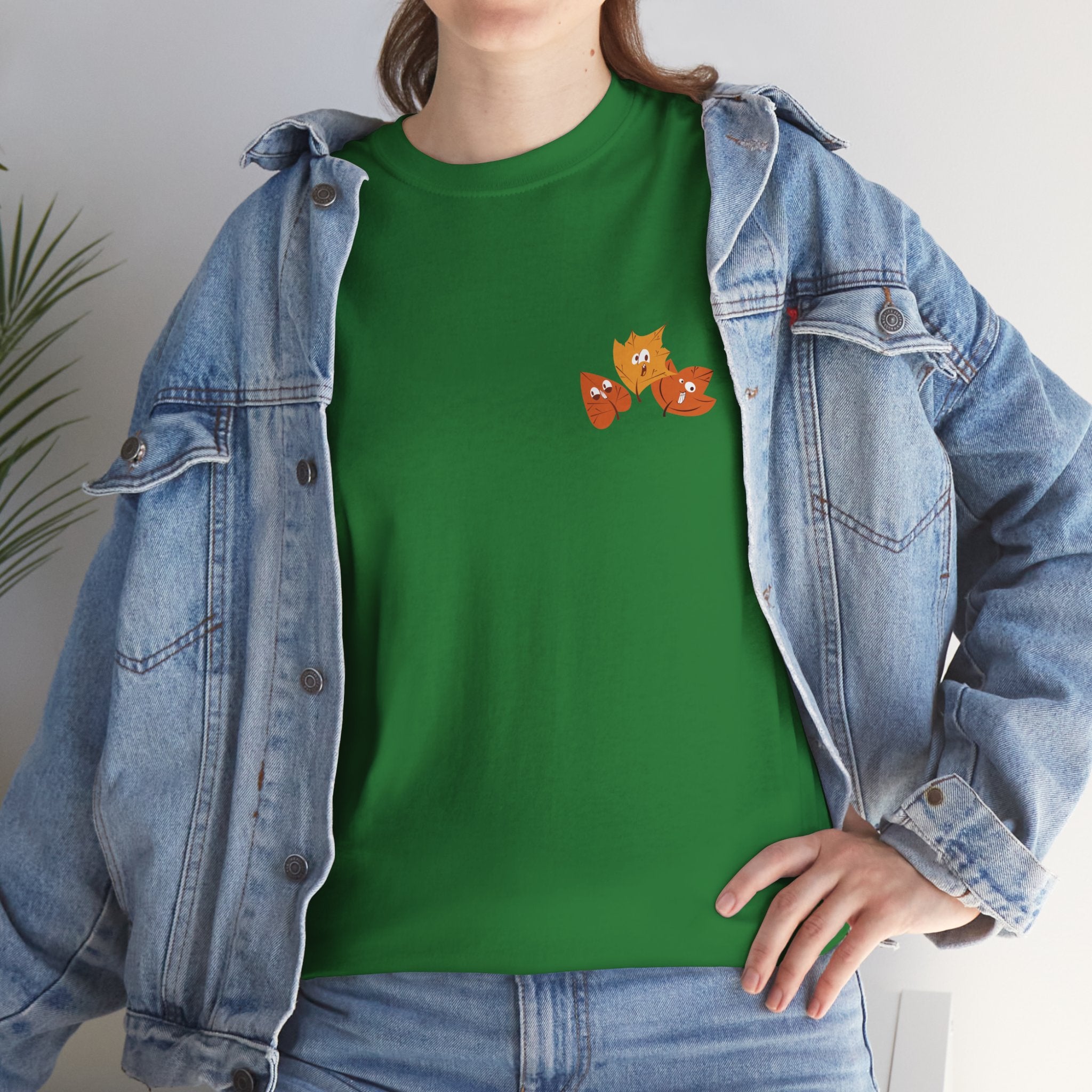 Smiley Autumn Leaves Unisex Heavy Cotton Tee