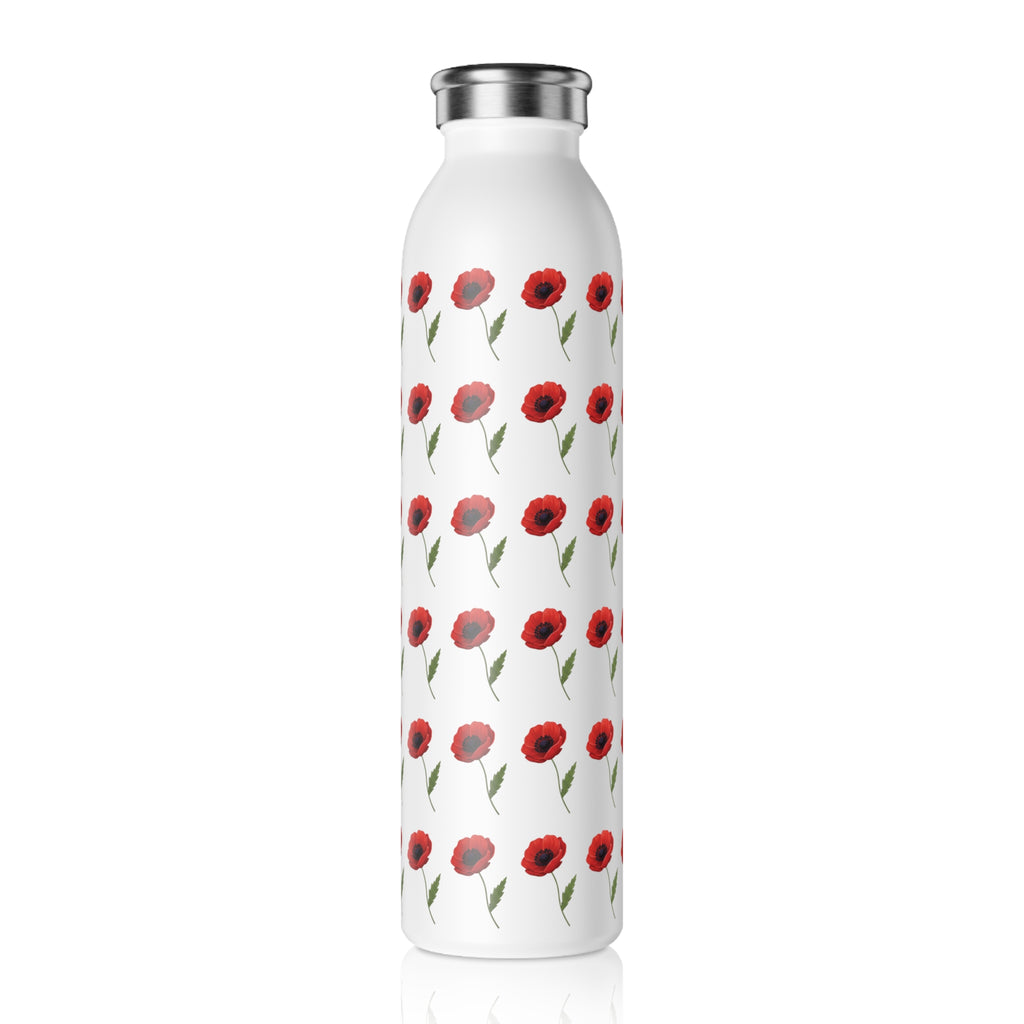 Poppy Pattern Slim Water Bottle — Floral Stainless Steel Reusable Bottle