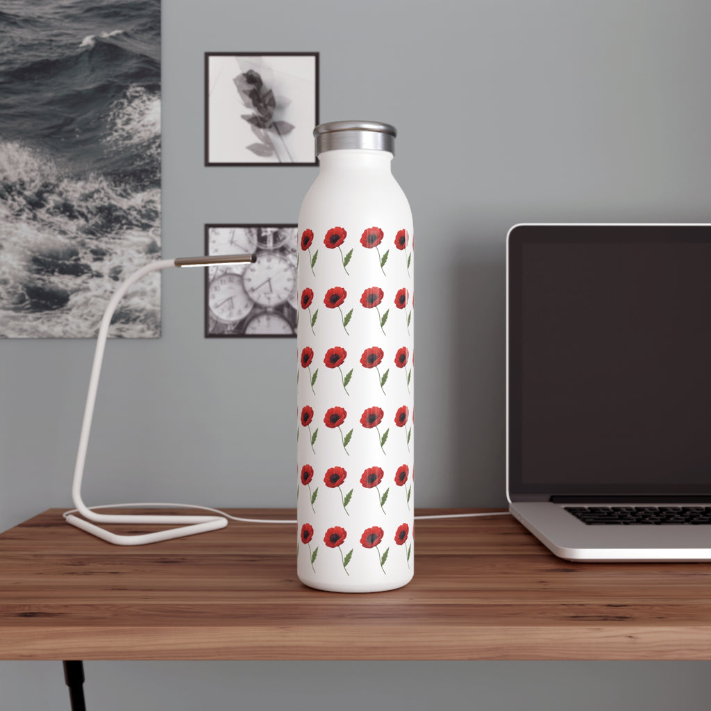 Poppy Pattern Slim Water Bottle — Floral Stainless Steel Reusable Bottle