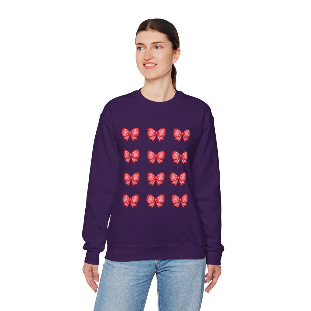 Glittery Red Bow Pattern Crewneck Sweatshirt