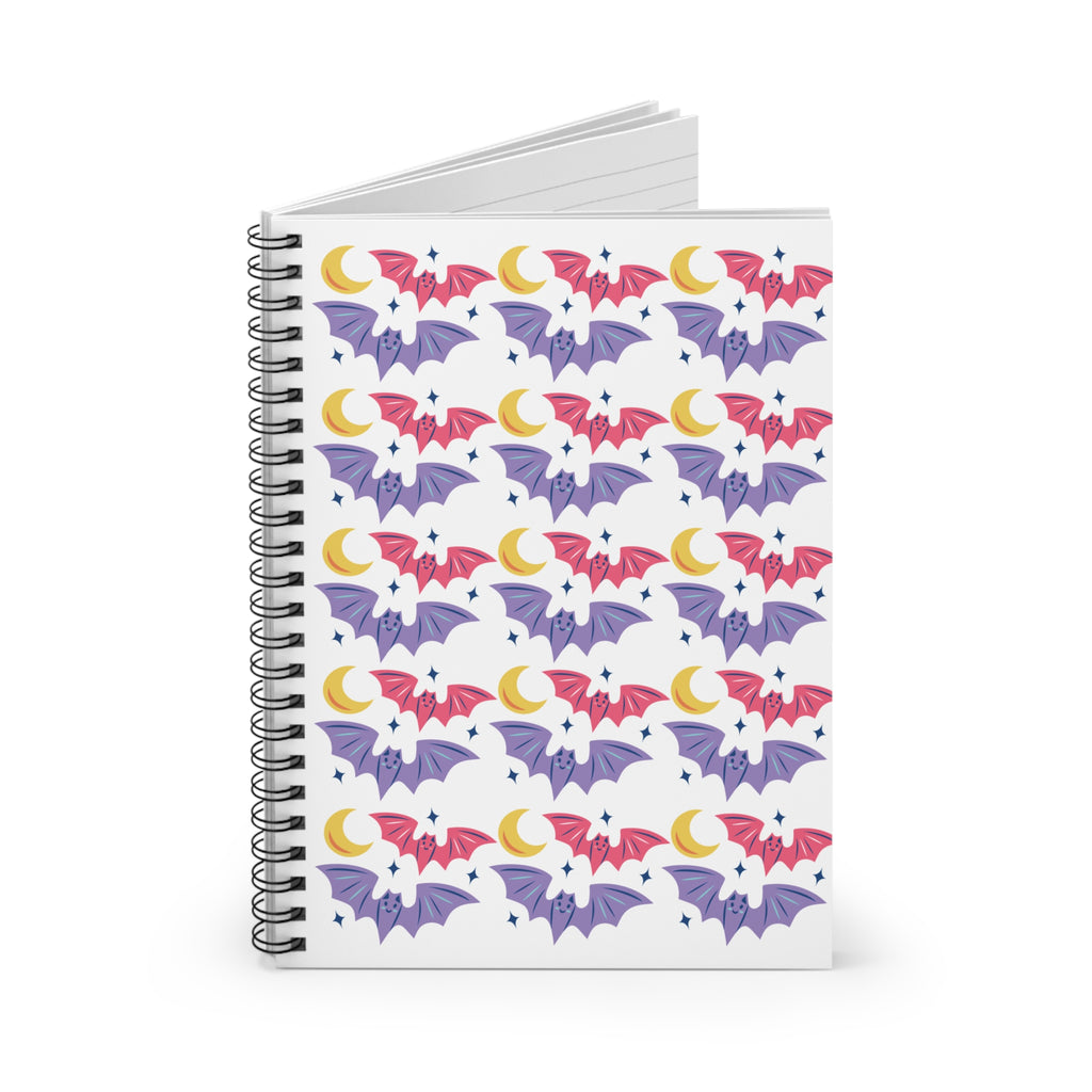 Cute Bats With Crescent Moon Spiral Notebook - Ruled Line