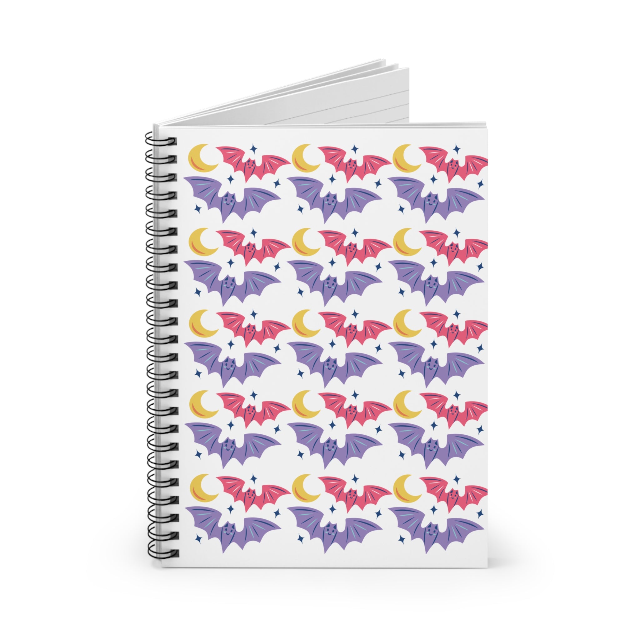 Cute Bats With Crescent Moon Spiral Notebook - Ruled Line
