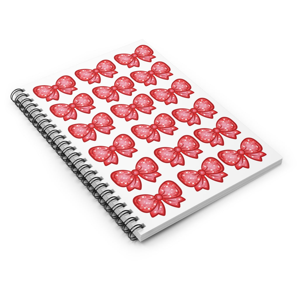 Glittery Red Bow Pattern Spiral Notebook — Ruled Line