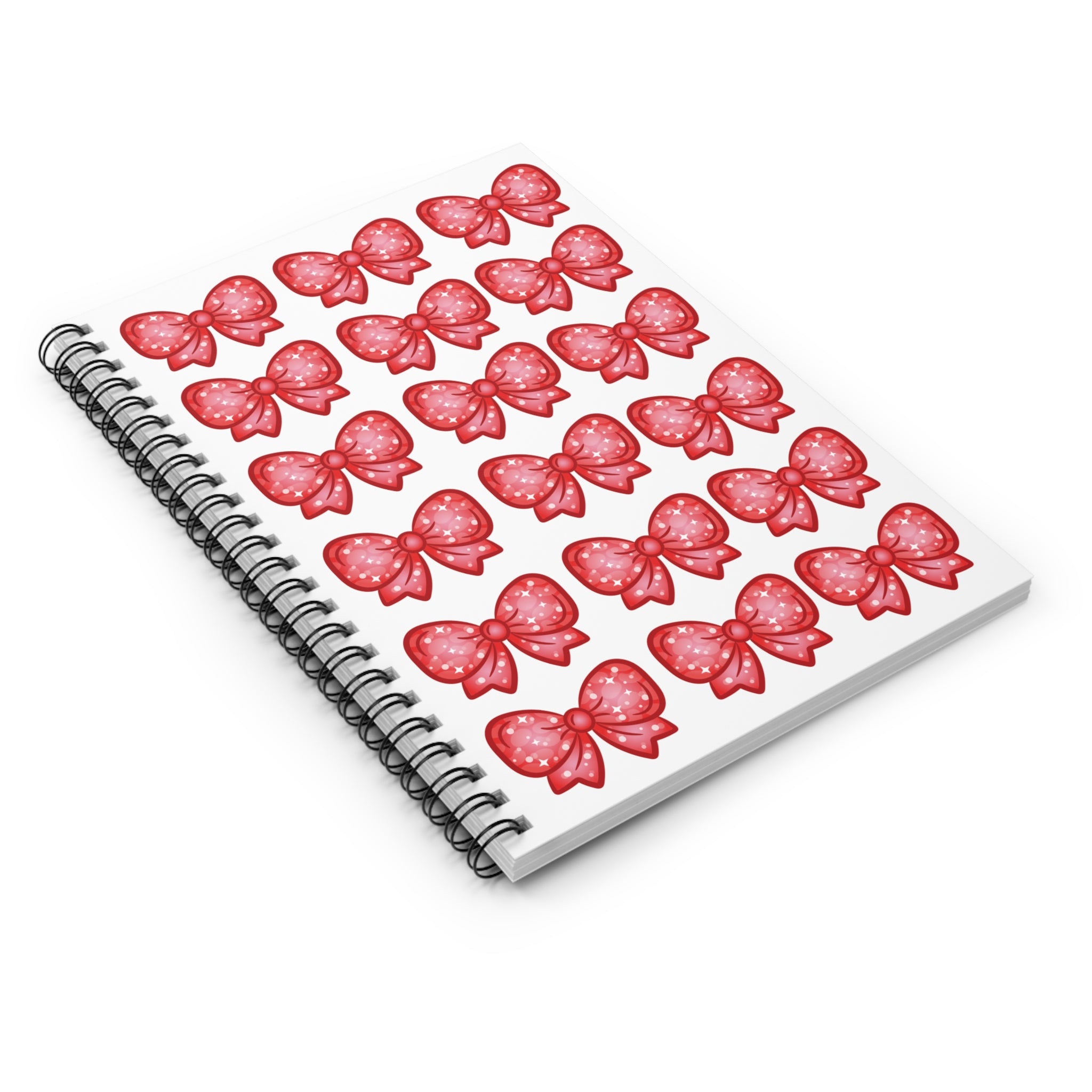 Glittery Red Bow Pattern Spiral Notebook — Ruled Line