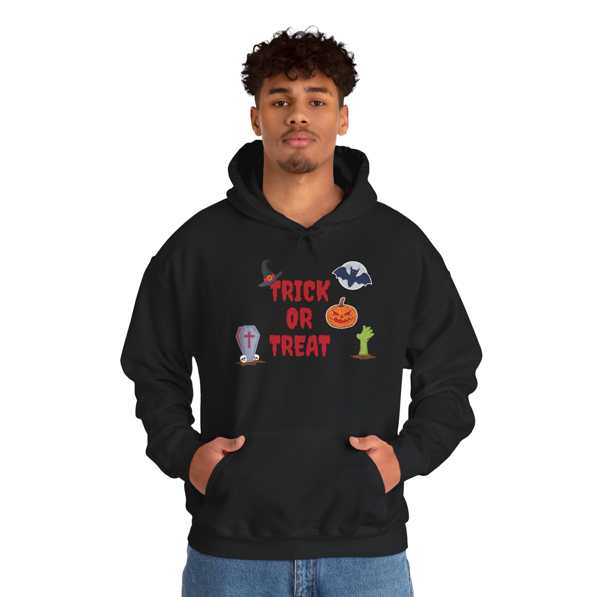 Trick or Treat Unisex Heavy Blend™ Hooded Sweatshirt Black (Red Letters)