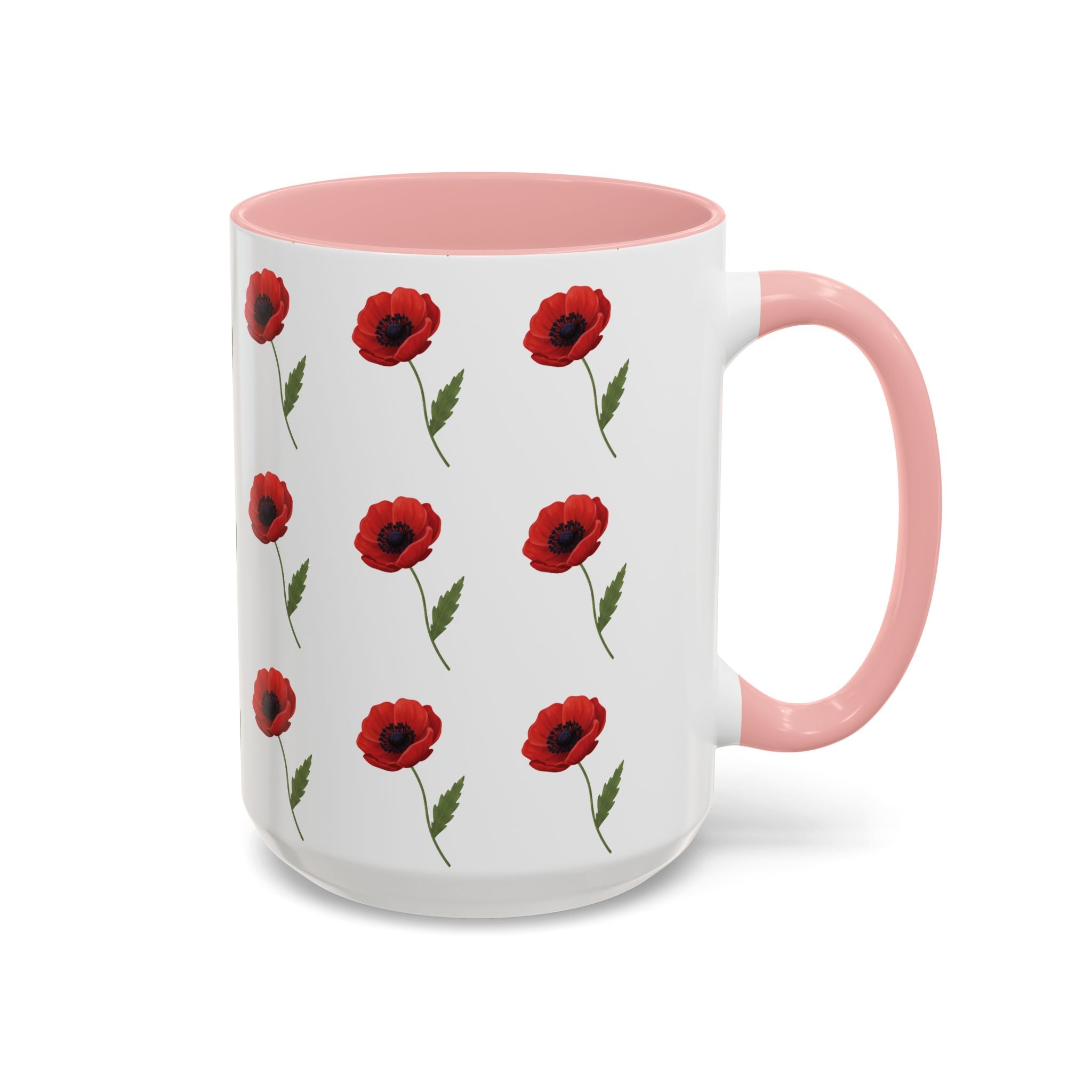 Poppy Pattern Coffee Mug — Red Floral Ceramic 11/15oz