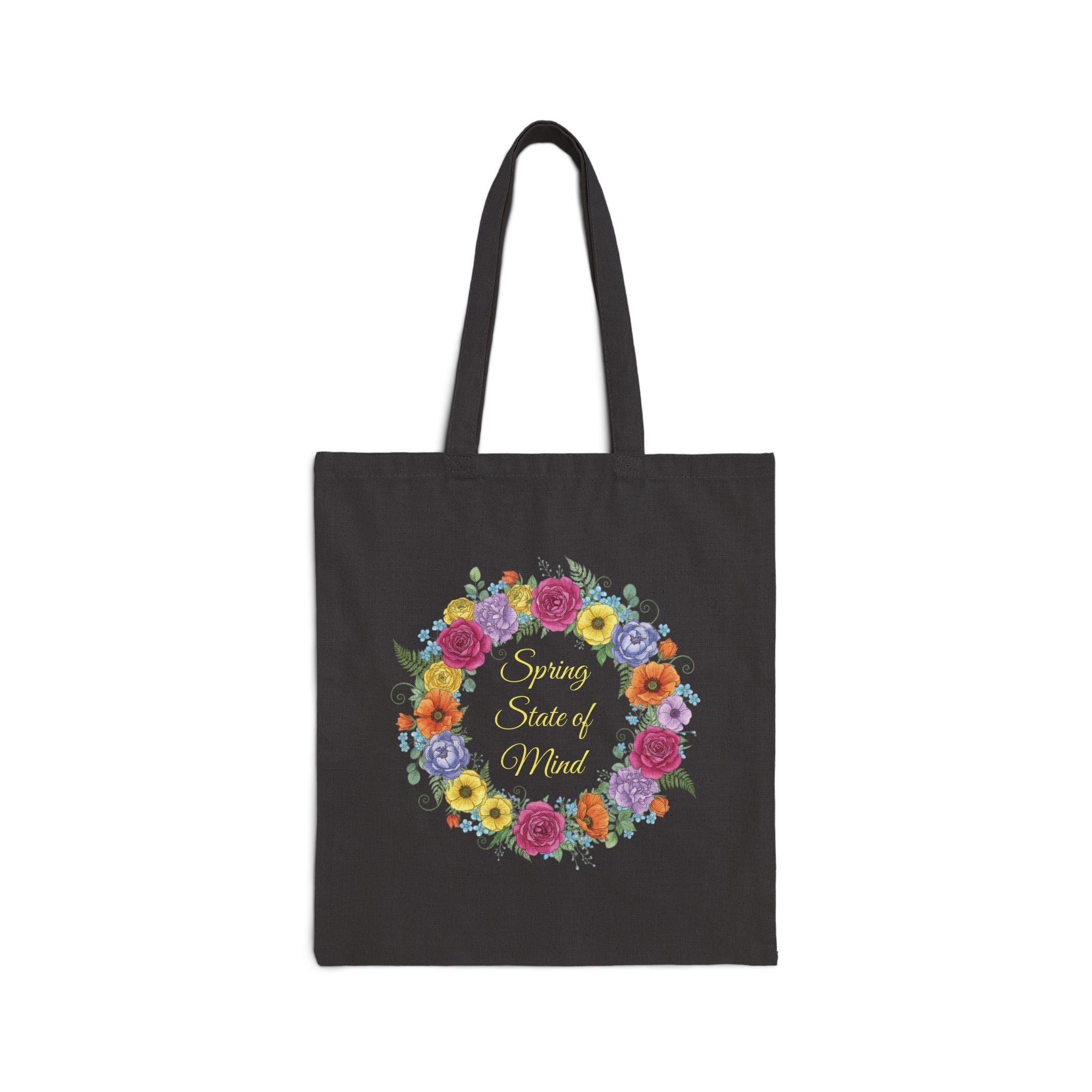 ''Spring State of Mind'' Canvas Tote — Floral Wreath Reusable Bag