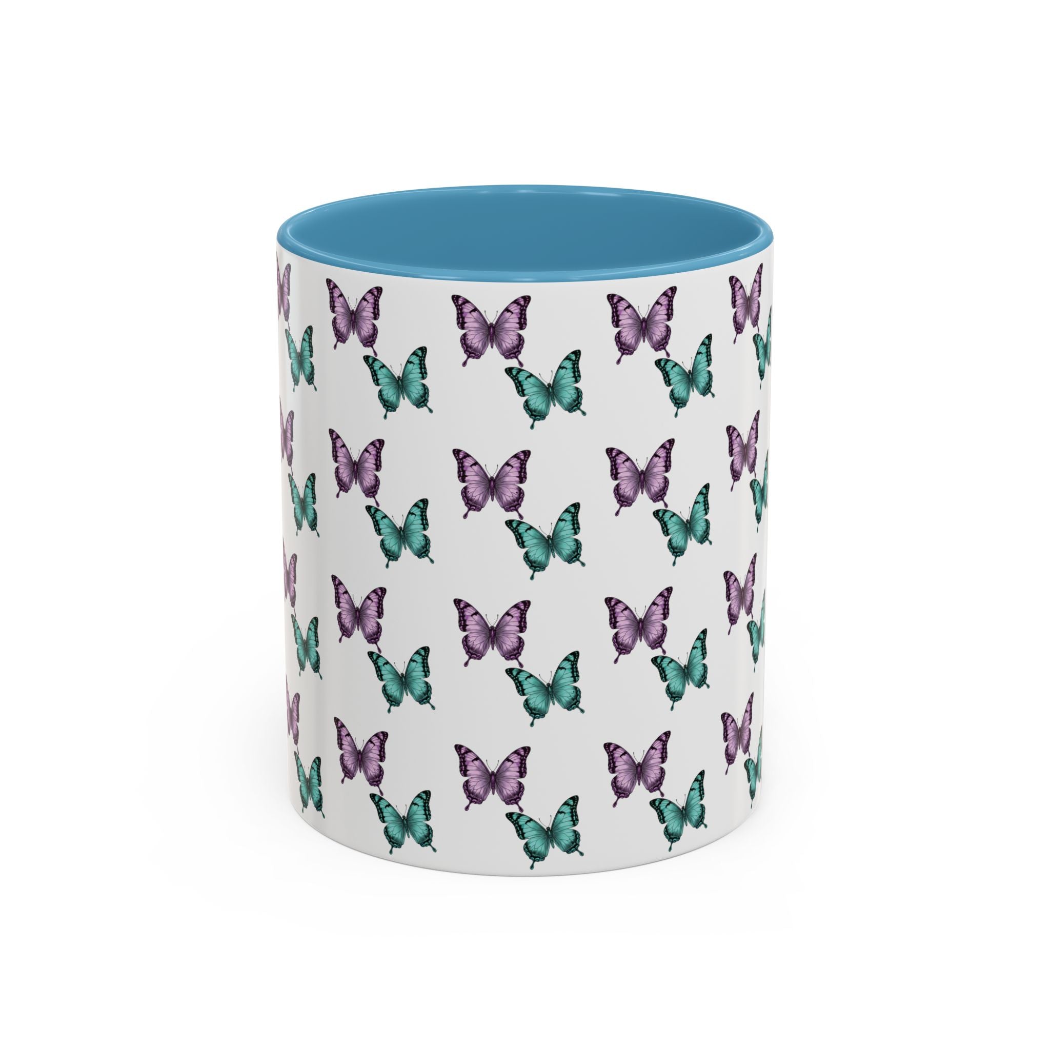 Butterfly Pattern Coffee Mug —  Purple & Turquoise Spring Ceramic Mug (11/15oz)