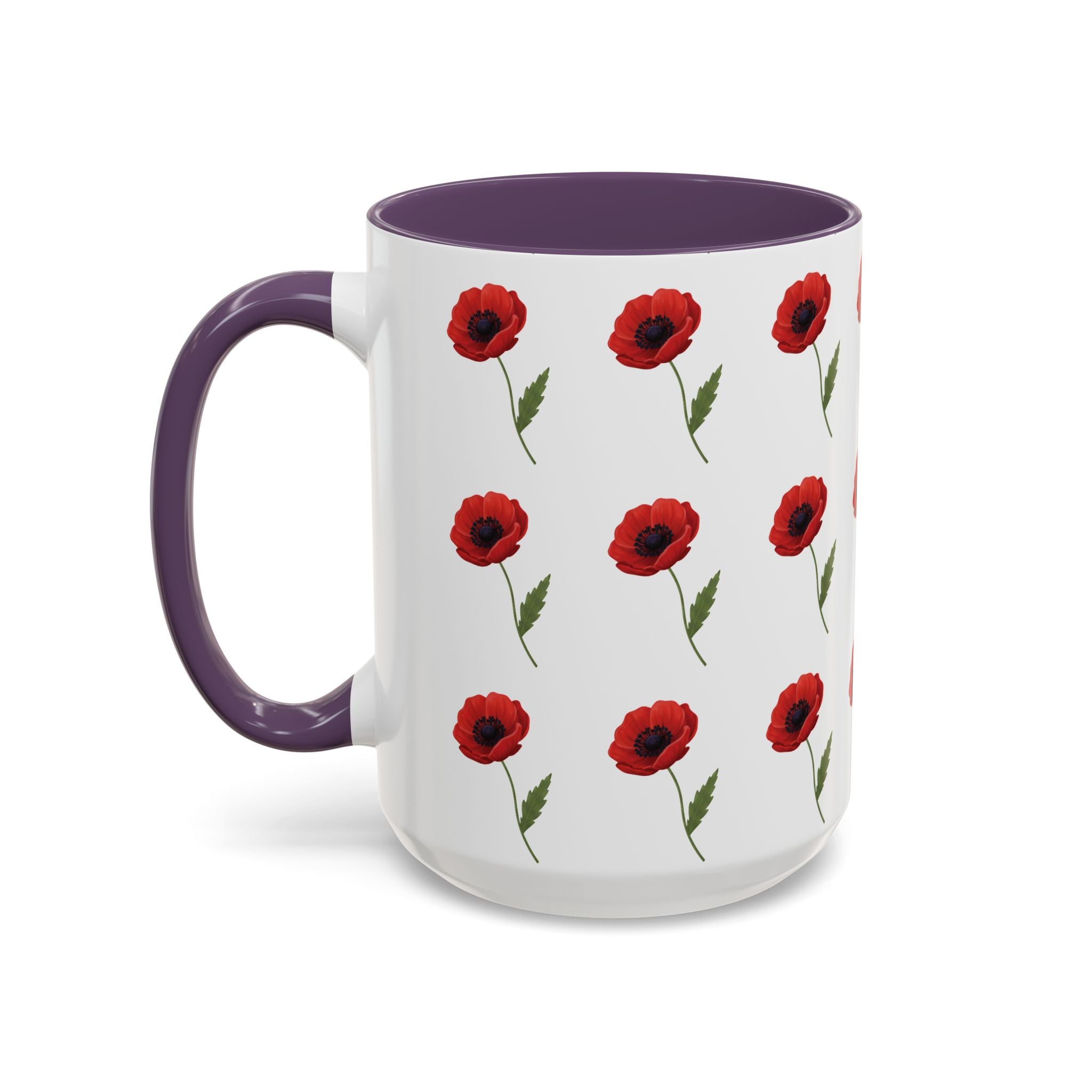 Poppy Pattern Coffee Mug — Red Floral Ceramic 11/15oz