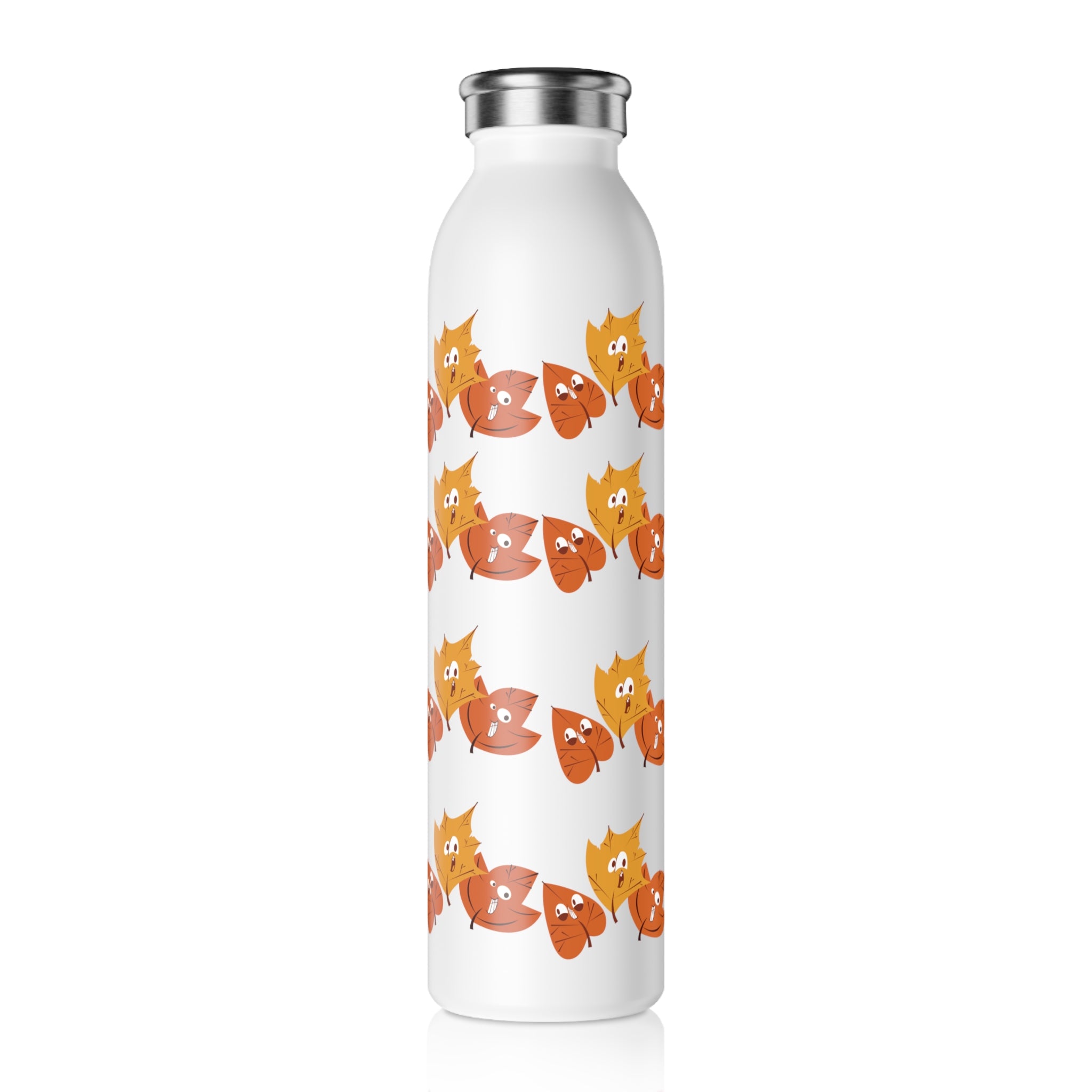 Smiley Autumn Leaves Slim Water Bottle