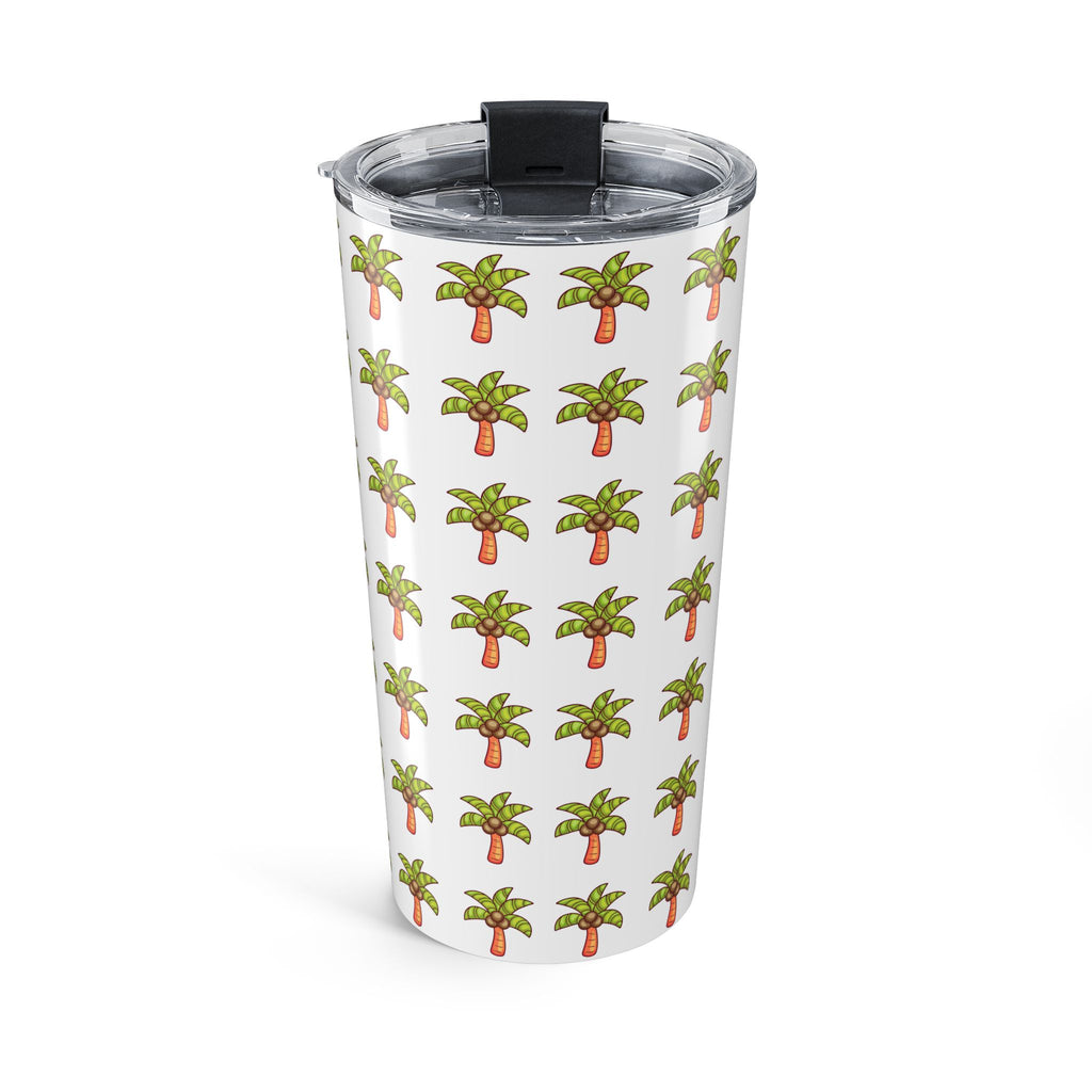 Palm Tree Pattern Tumbler — Tropical Travel Coffee Cup - White