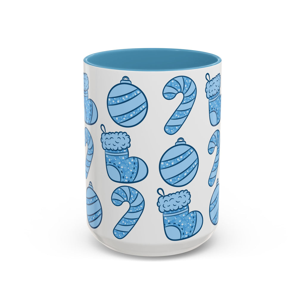 Glittery Blue Holiday Pattern Accent Coffee Mug (11/15 oz)