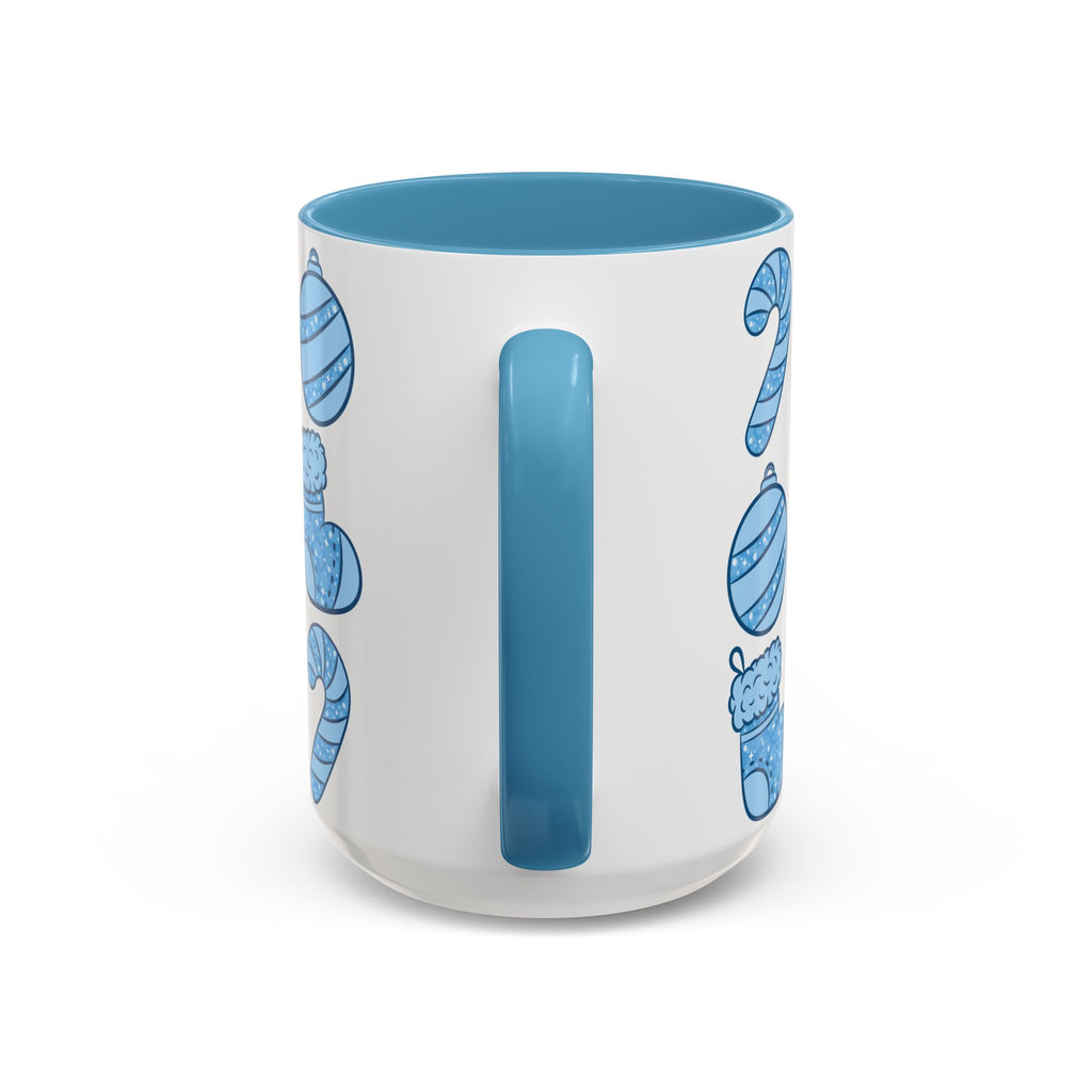 Glittery Blue Holiday Pattern Accent Coffee Mug (11/15 oz)