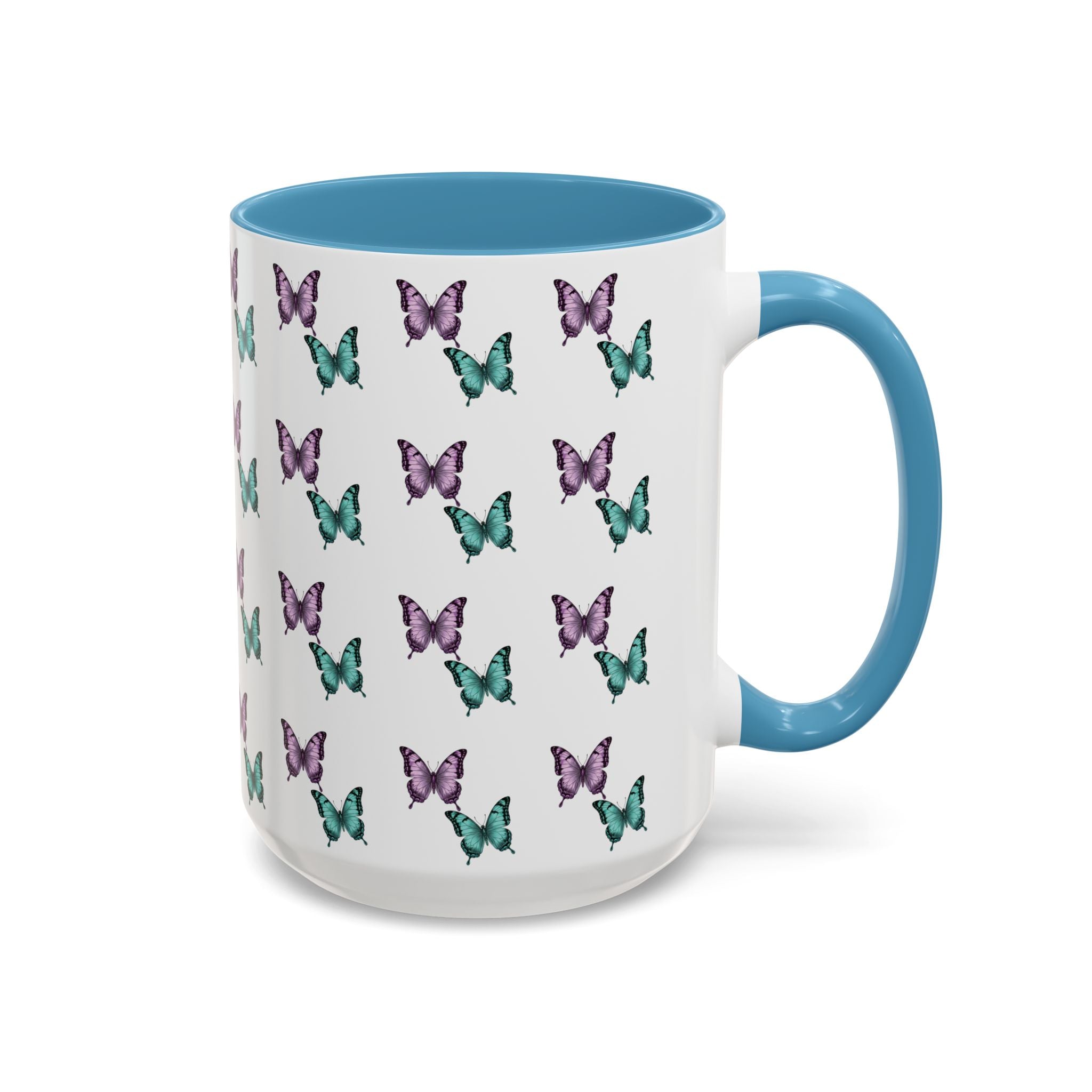 Butterfly Pattern Coffee Mug —  Purple & Turquoise Spring Ceramic Mug (11/15oz)