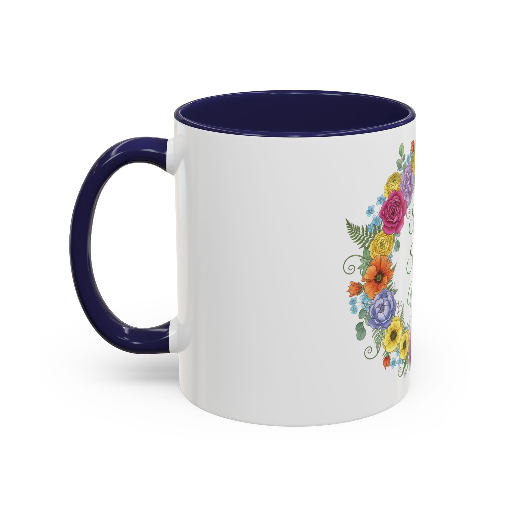 ''Spring State of Mind'' Coffee Mug — Floral Wreath Accent Cup 11/15oz