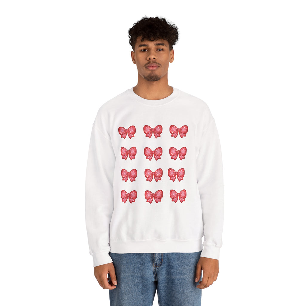 Glittery Red Bow Pattern Crewneck Sweatshirt