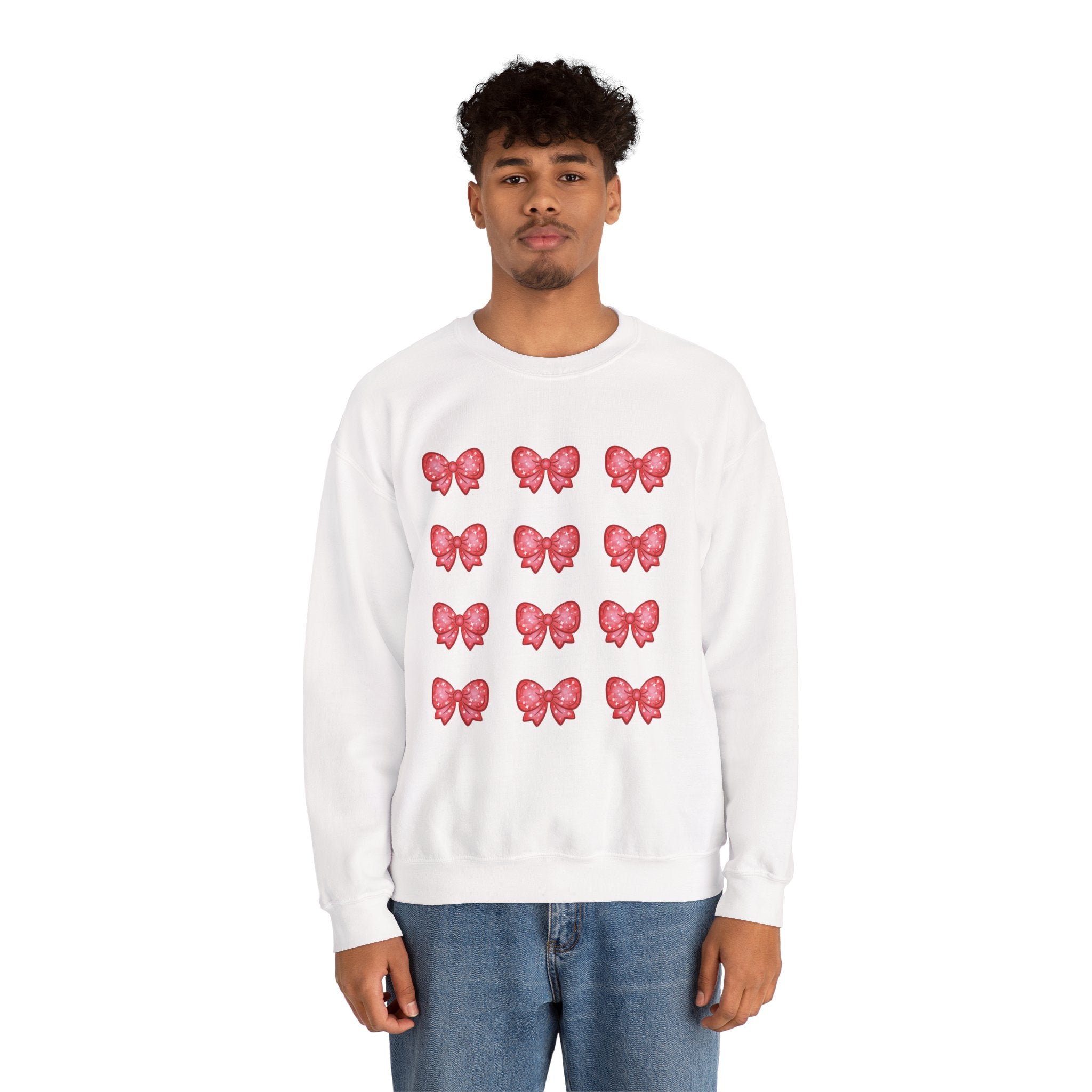 Glittery Red Bow Pattern Crewneck Sweatshirt