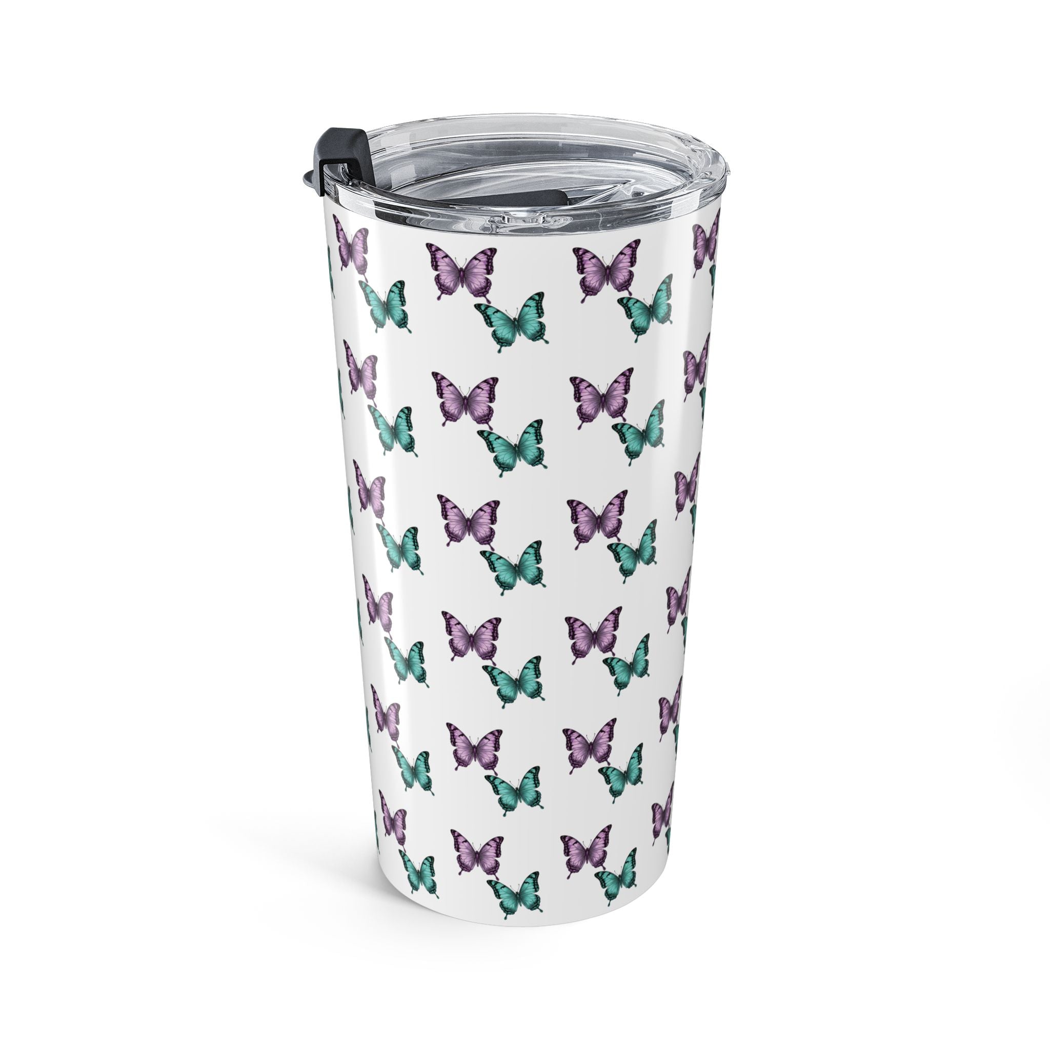 Butterfly Pattern Tumbler – Purple & Turquoise Spring Travel Cup
