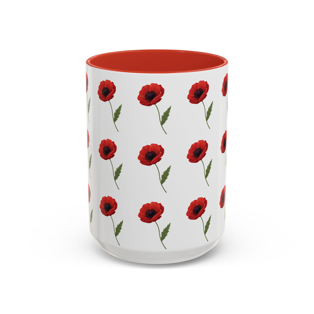 Poppy Pattern Coffee Mug — Red Floral Ceramic 11/15oz