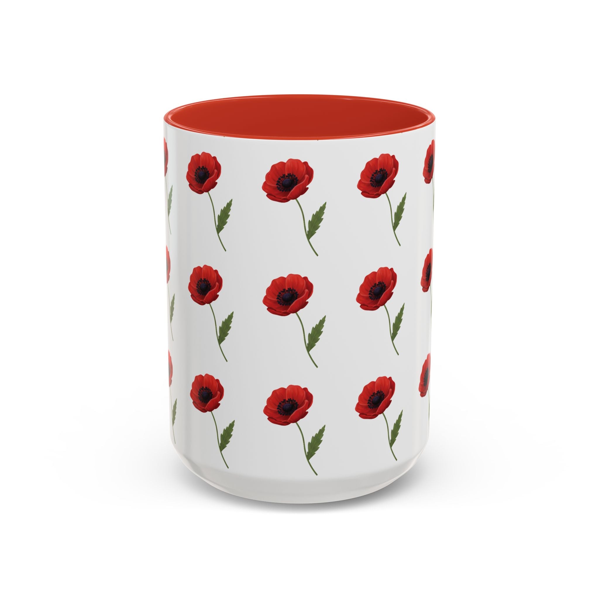 Poppy Pattern Coffee Mug — Red Floral Ceramic 11/15oz