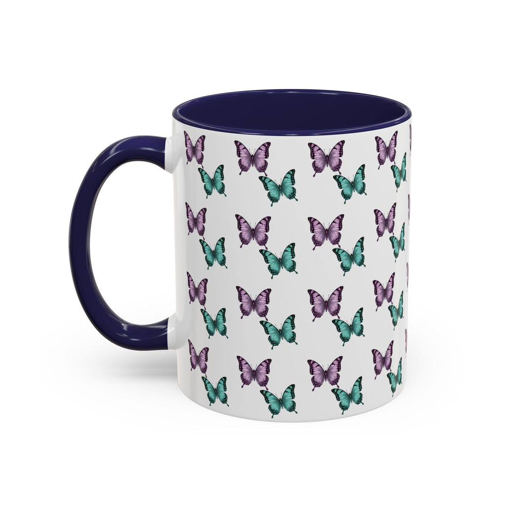 Butterfly Pattern Coffee Mug —  Purple & Turquoise Spring Ceramic Mug (11/15oz)