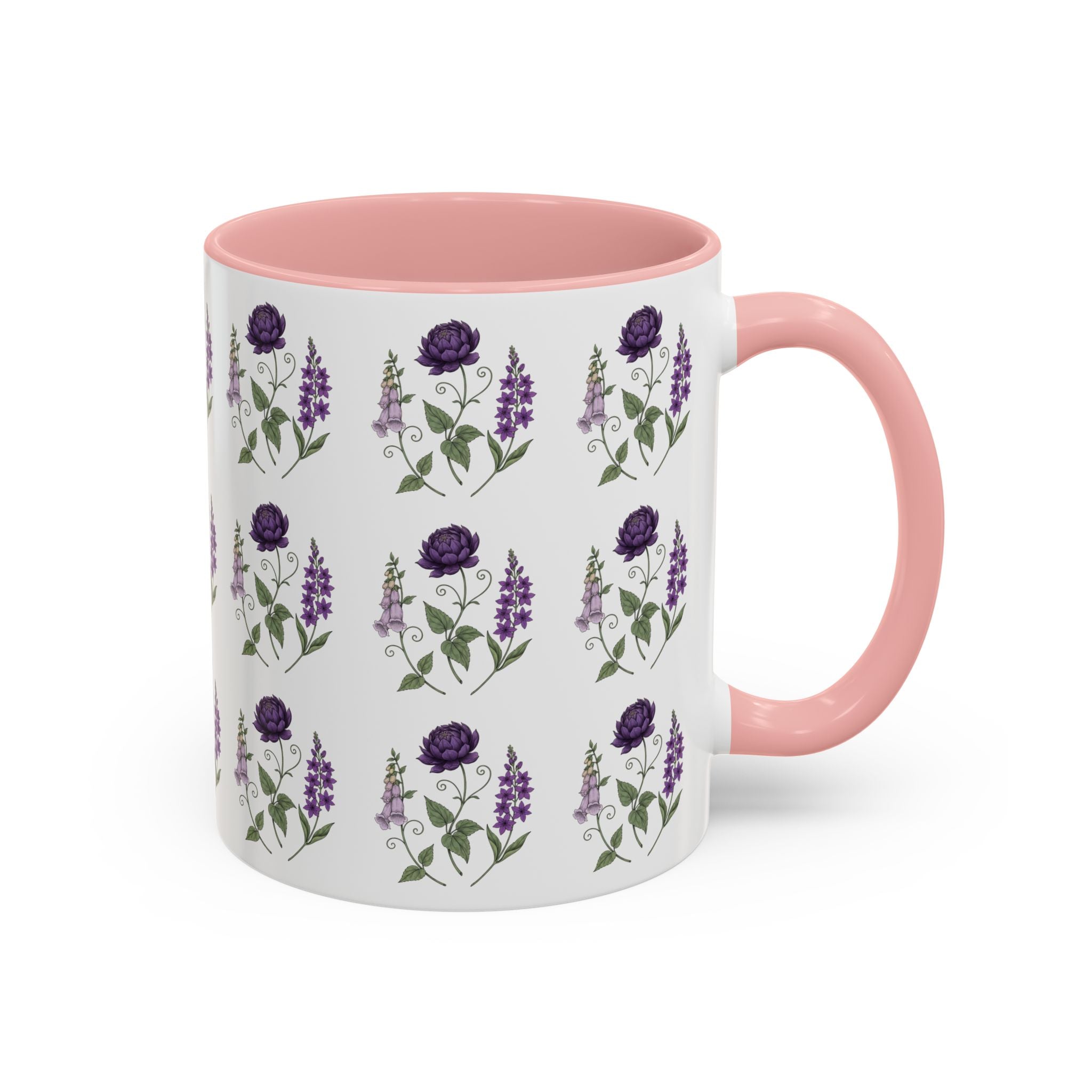 Purple Flowers Coffee Mug — Vintage Floral Cup — 11/15oz