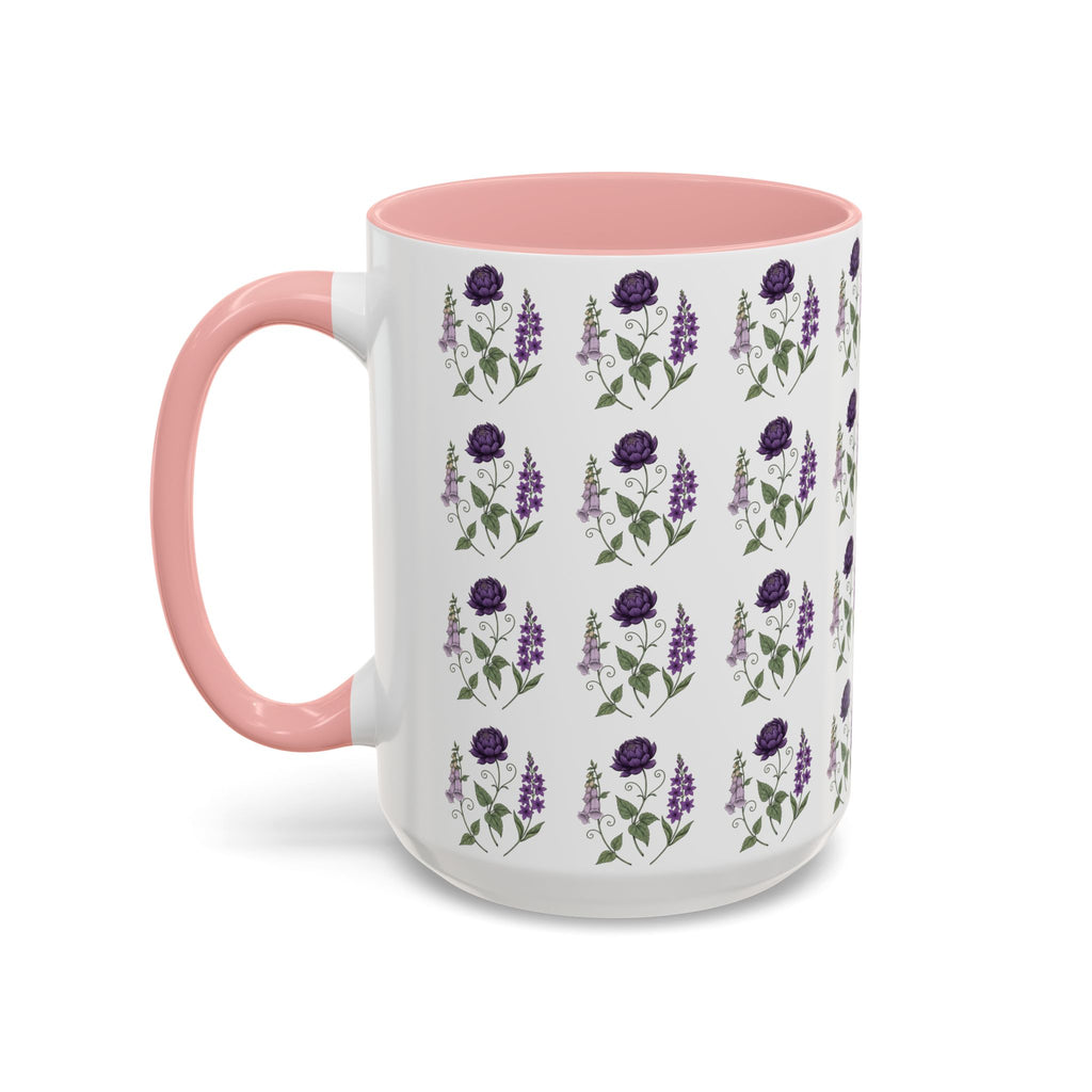 Purple Flowers Coffee Mug — Vintage Floral Cup — 11/15oz