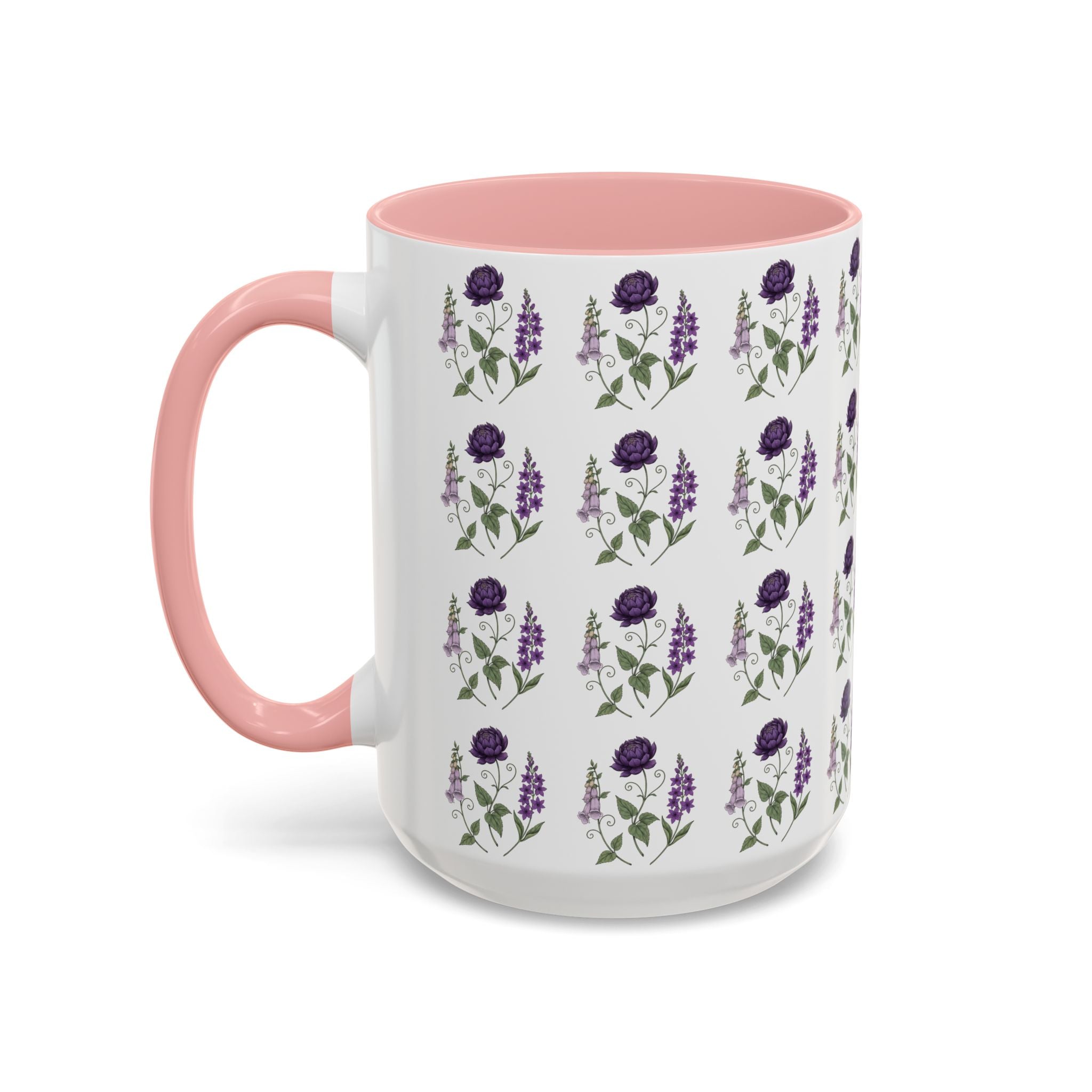 Purple Flowers Coffee Mug — Vintage Floral Cup — 11/15oz