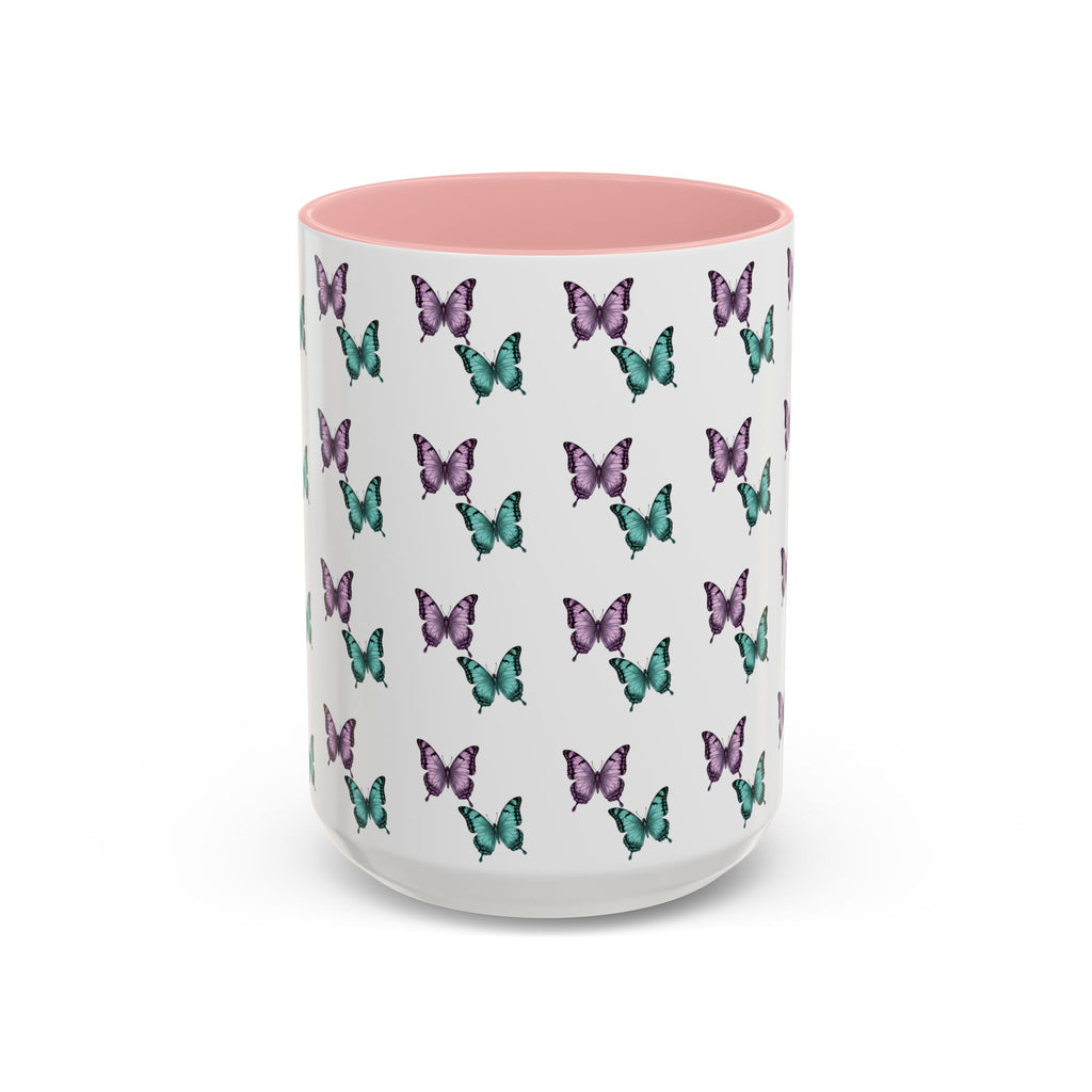 Butterfly Pattern Coffee Mug —  Purple & Turquoise Spring Ceramic Mug (11/15oz)