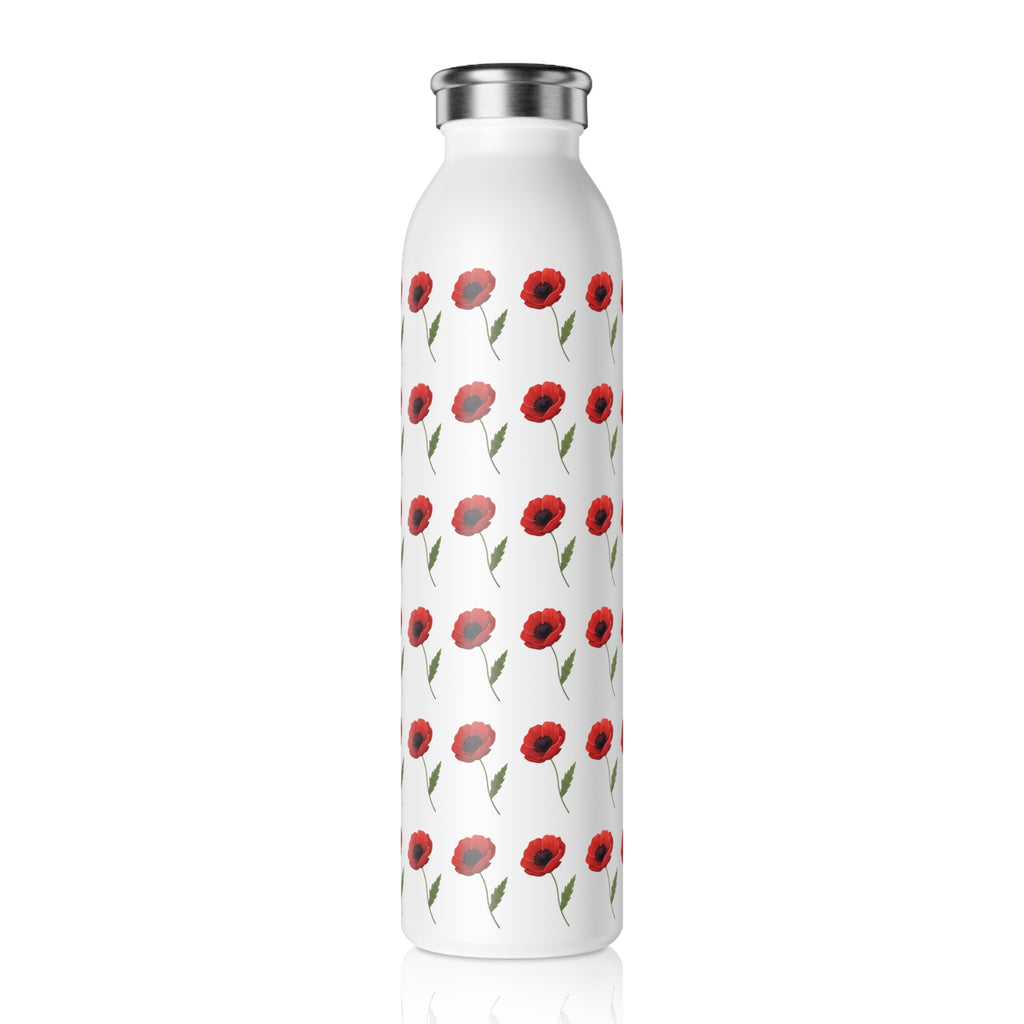 Poppy Pattern Slim Water Bottle — Floral Stainless Steel Reusable Bottle