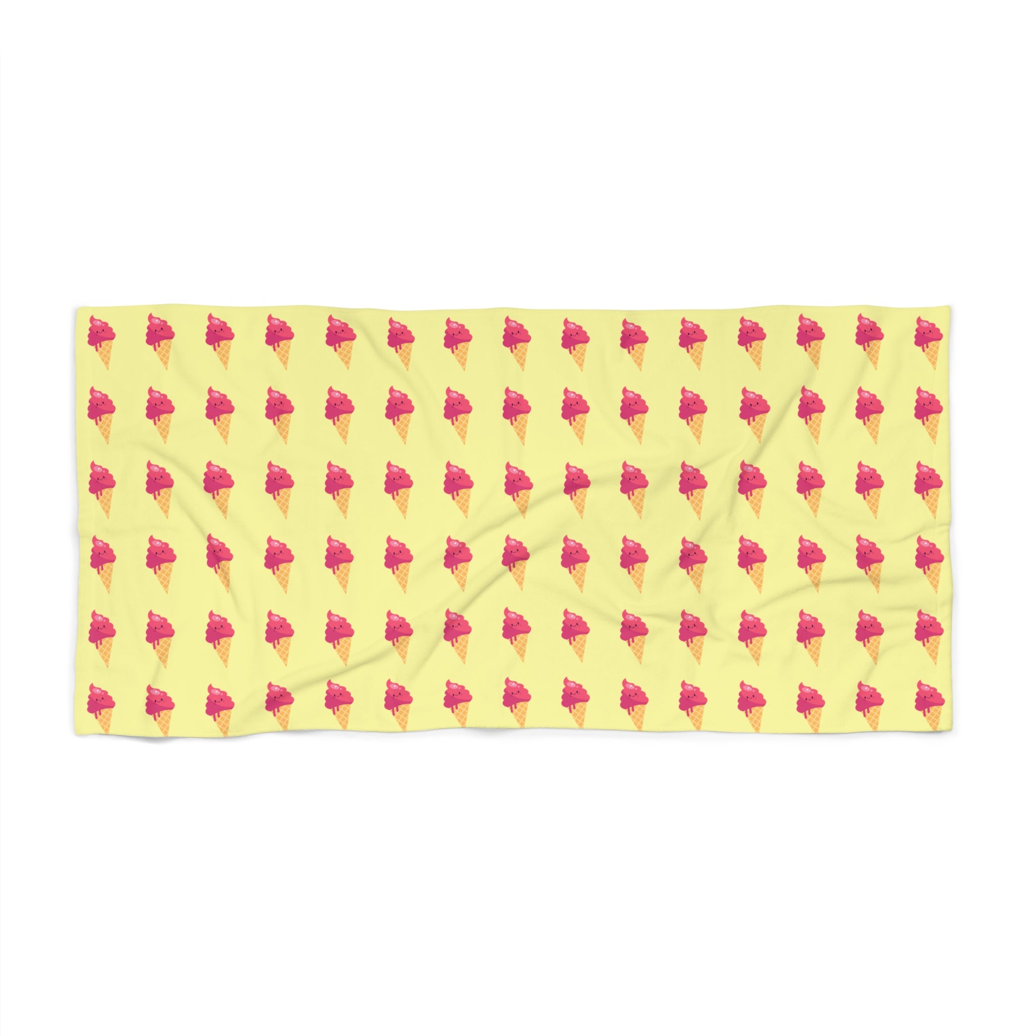Pink Ice Cream Beach Towel —  Summer Scoop Print - Butter Yellow Background