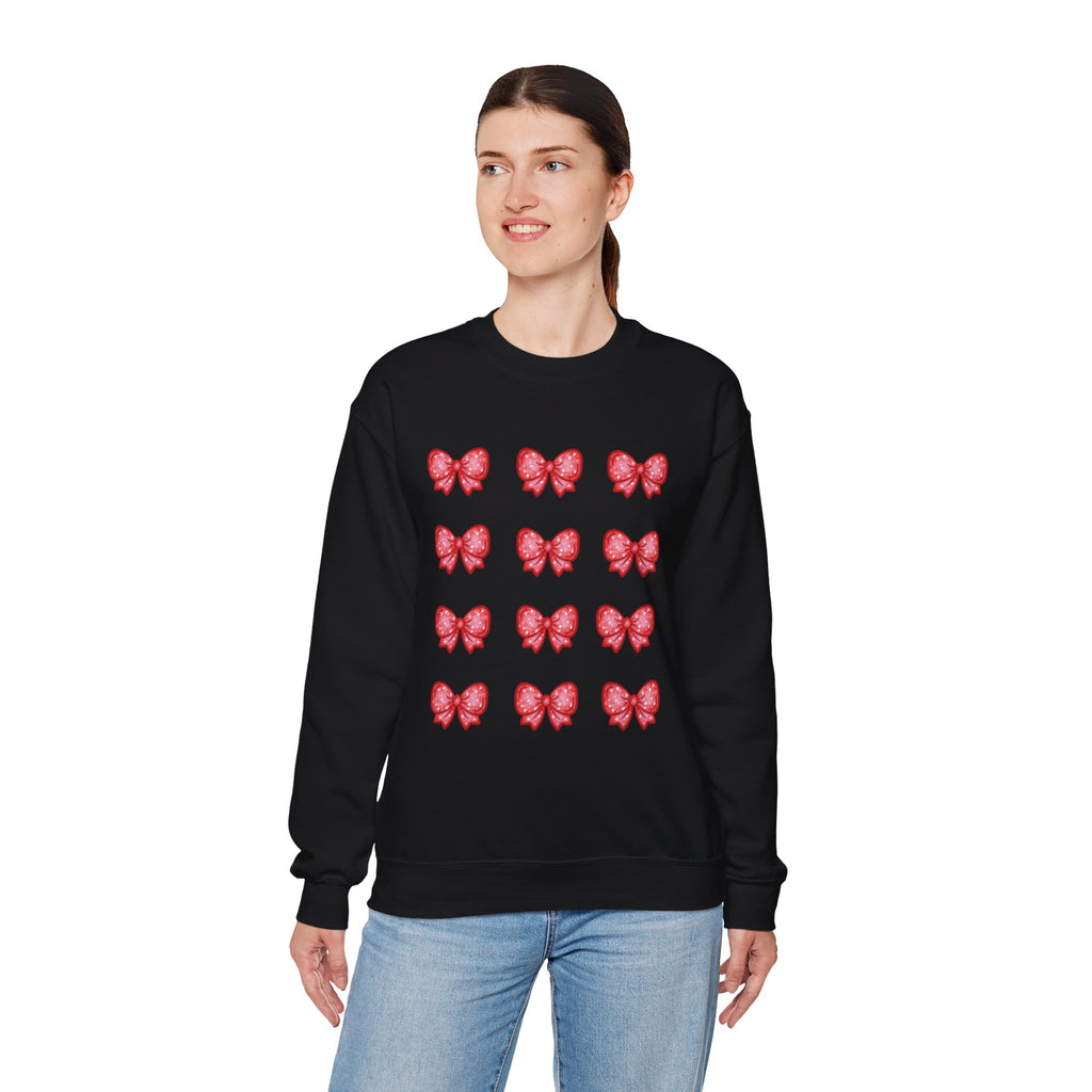 Glittery Red Bow Pattern Crewneck Sweatshirt
