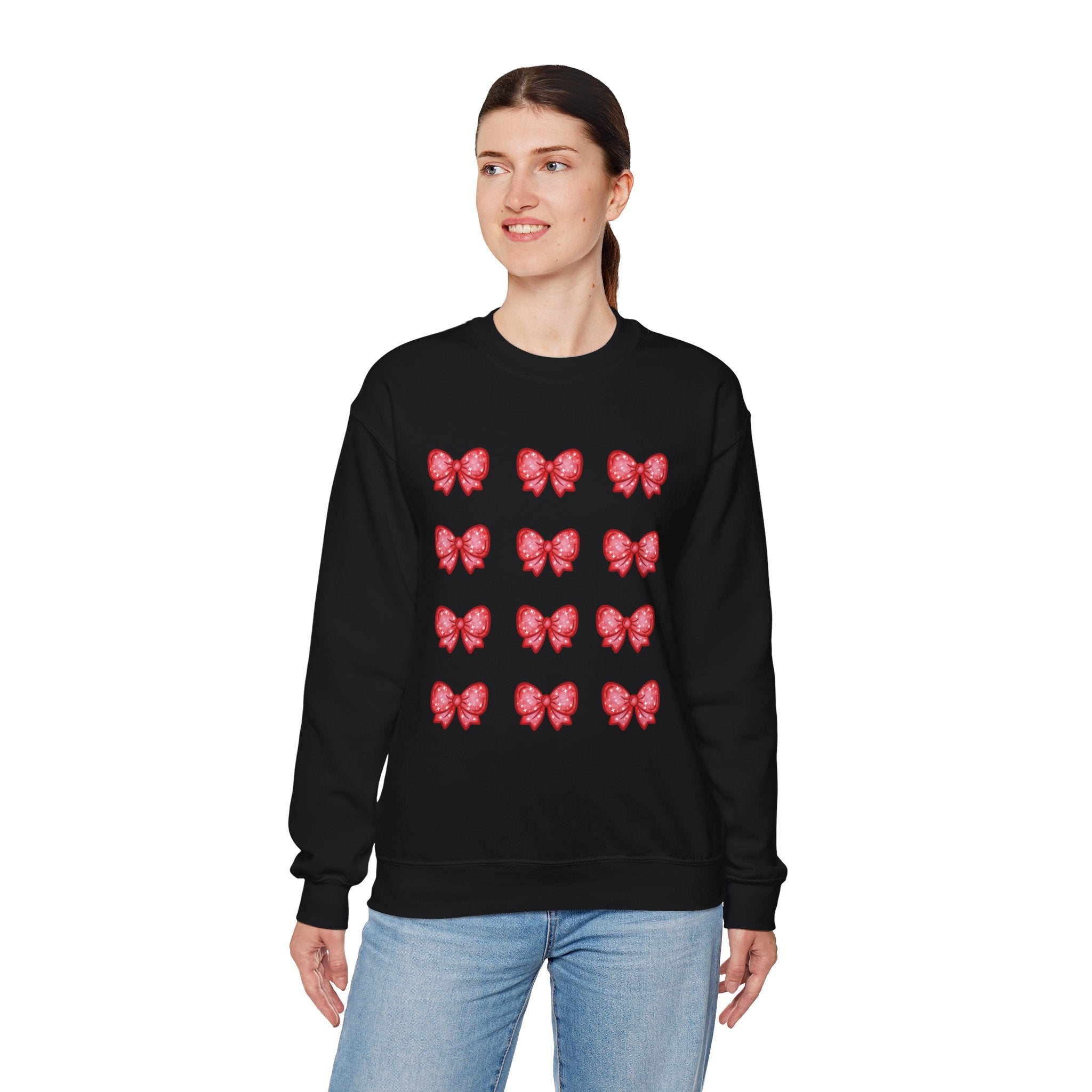 Glittery Red Bow Pattern Crewneck Sweatshirt
