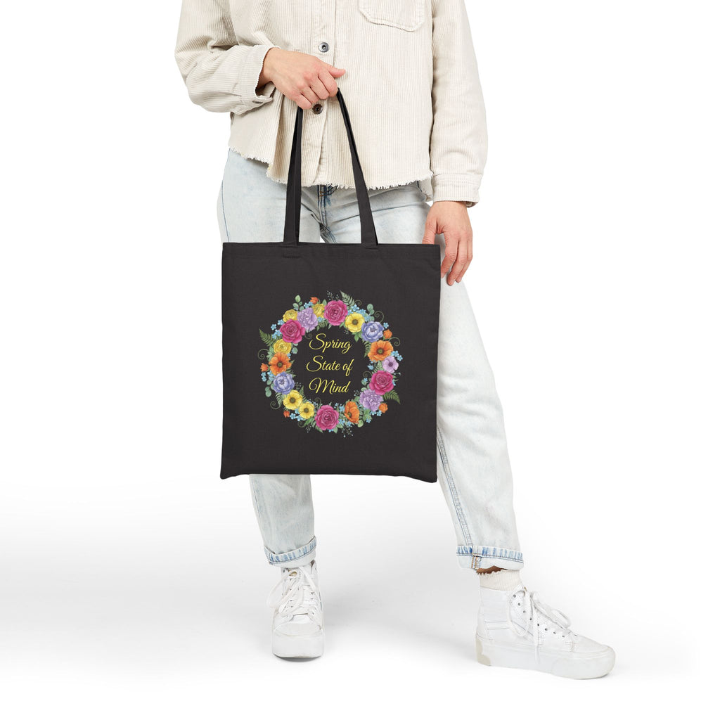 ''Spring State of Mind'' Canvas Tote — Floral Wreath Reusable Bag