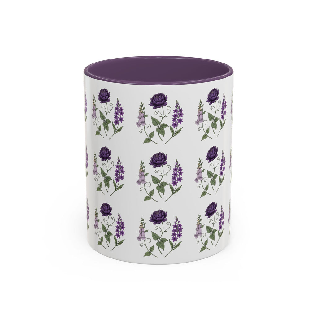 Purple Flowers Coffee Mug — Vintage Floral Cup — 11/15oz
