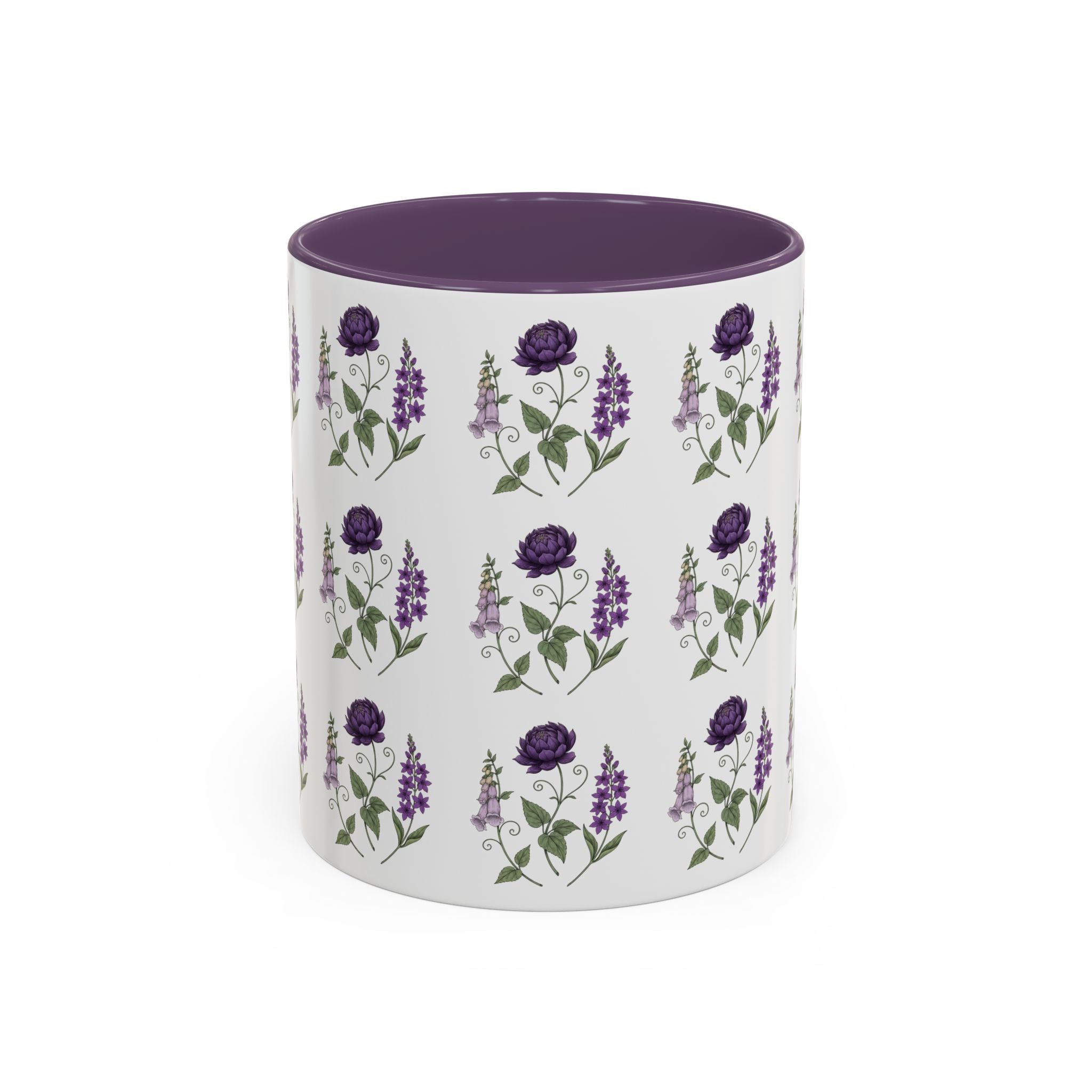 Purple Flowers Coffee Mug — Vintage Floral Cup — 11/15oz