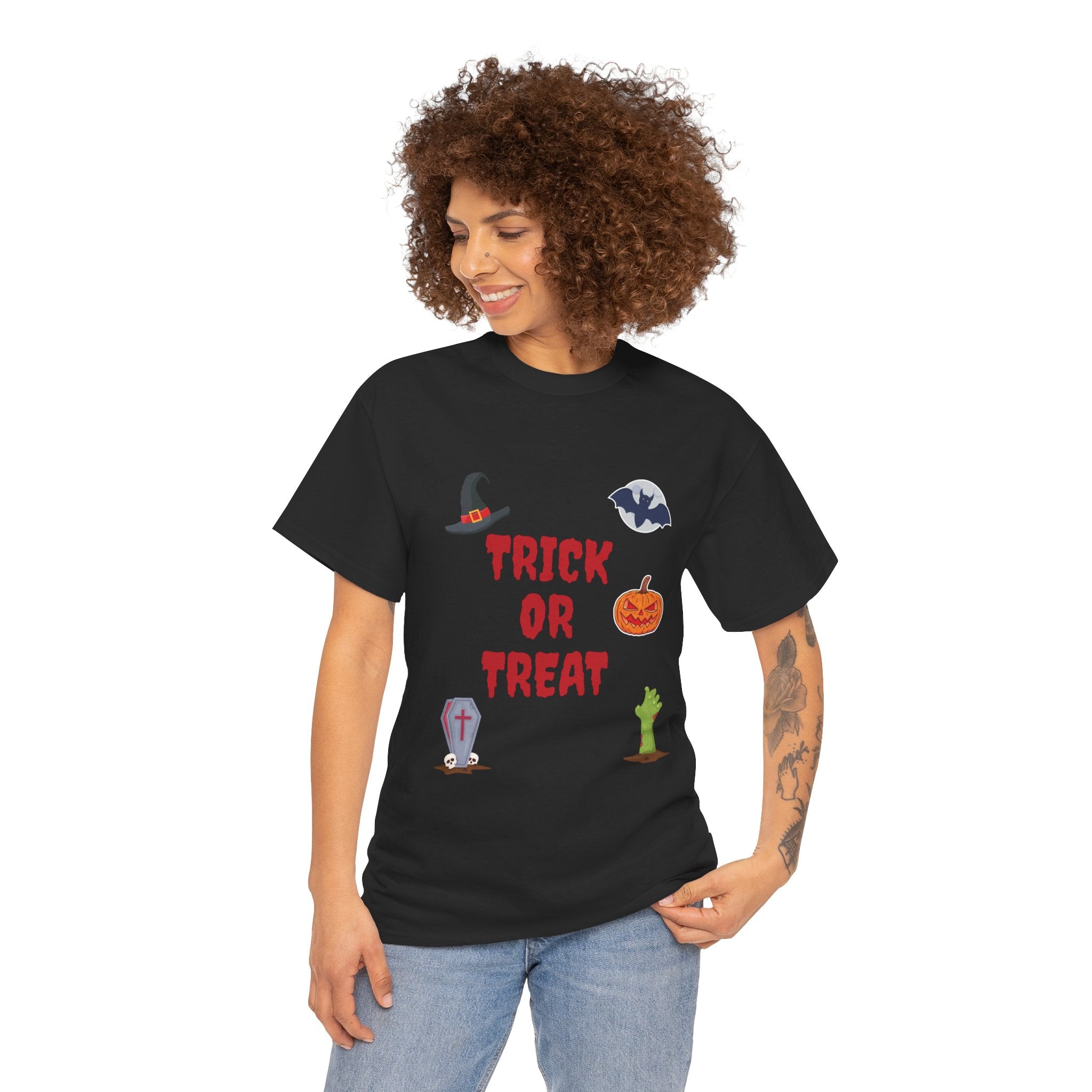 Trick or Treat Unisex Heavy Cotton Tee Black (Red letters)