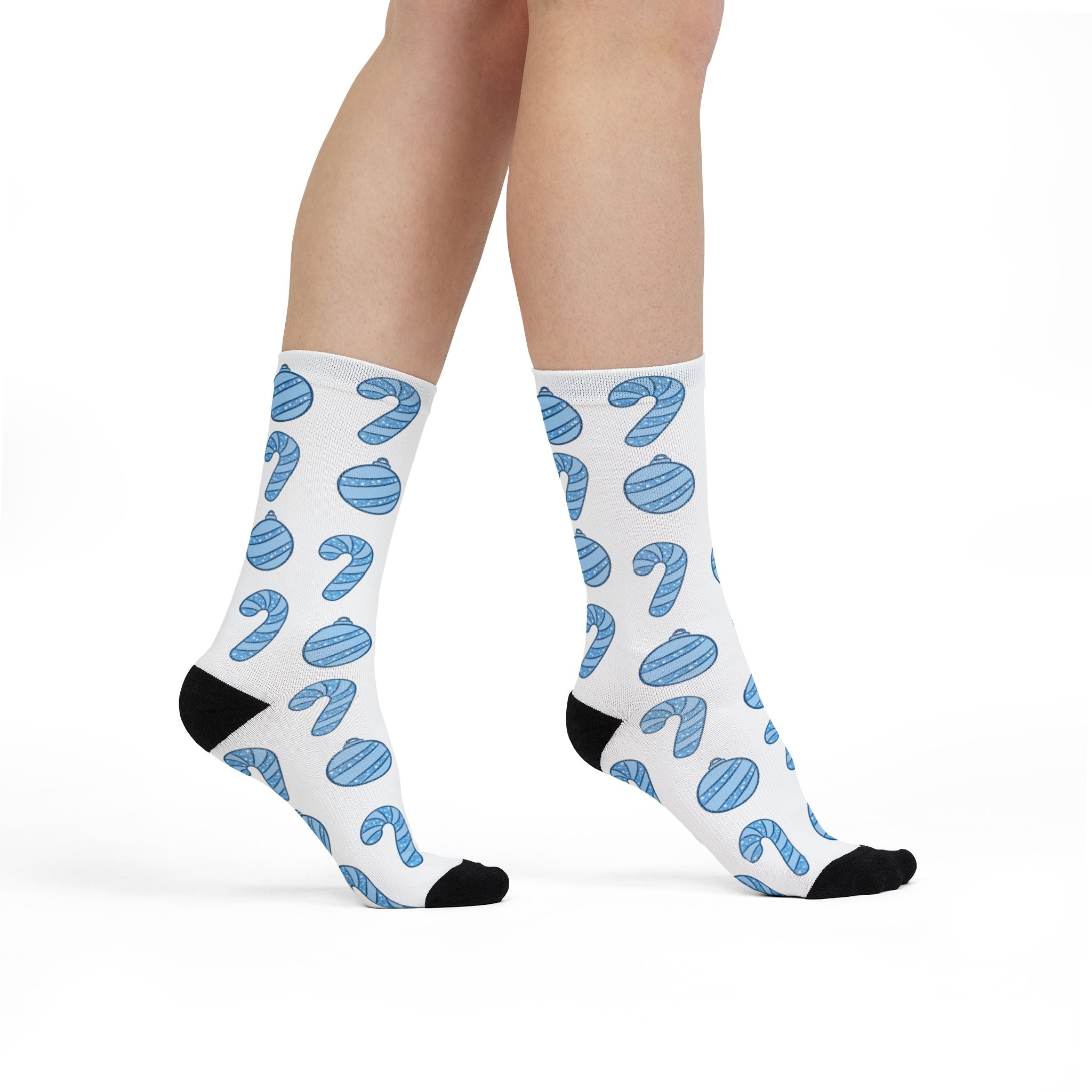 Glittery Blue Holiday Pattern Sublimation Crew Socks