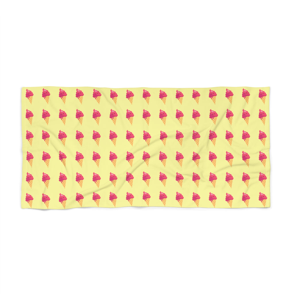 Pink Ice Cream Beach Towel —  Summer Scoop Print - Butter Yellow Background