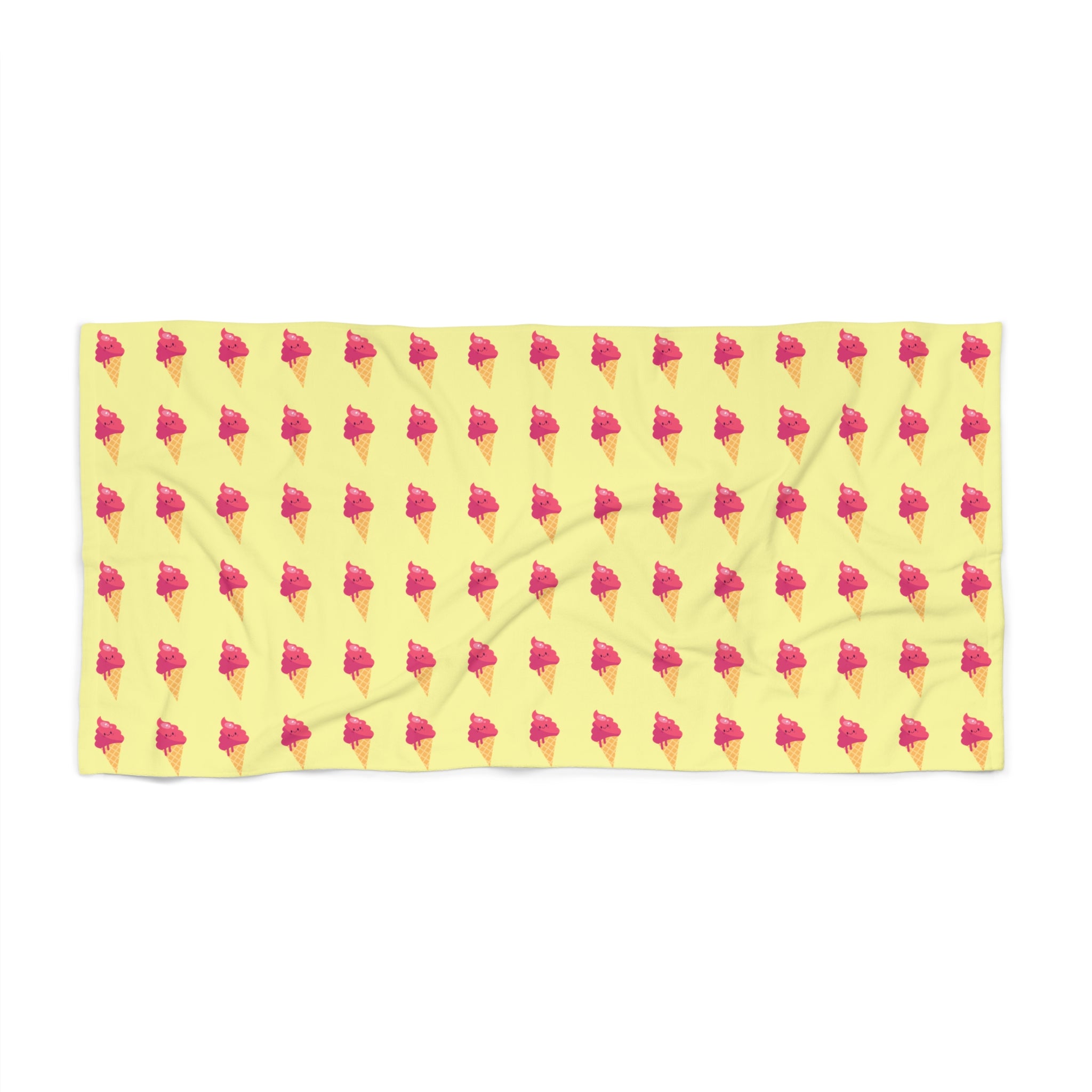 Pink Ice Cream Beach Towel —  Summer Scoop Print - Butter Yellow Background