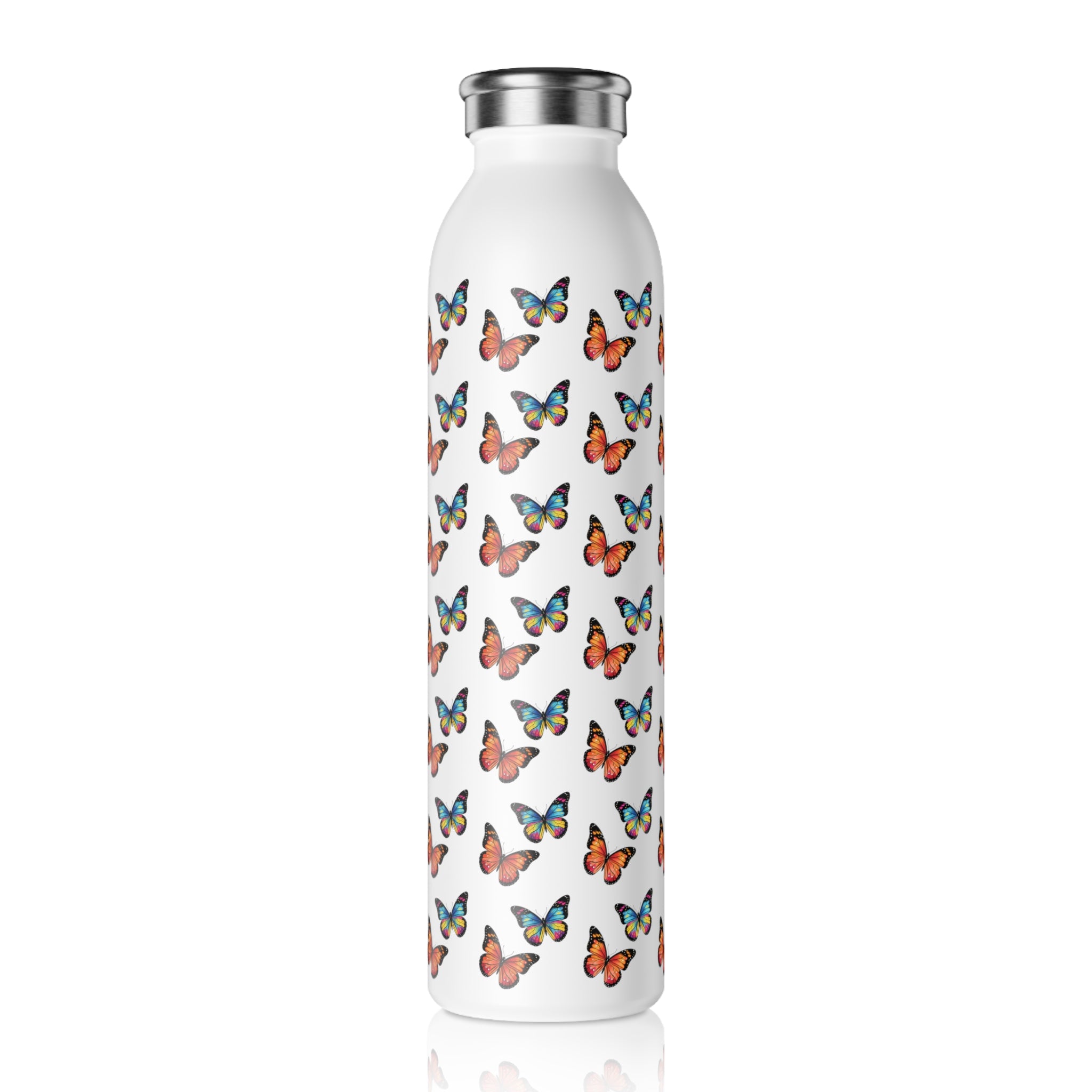 Butterfly Pattern Slim Water Bottle — Colorful Sunset Butterflies Lightweight Stainless Steel Bottle