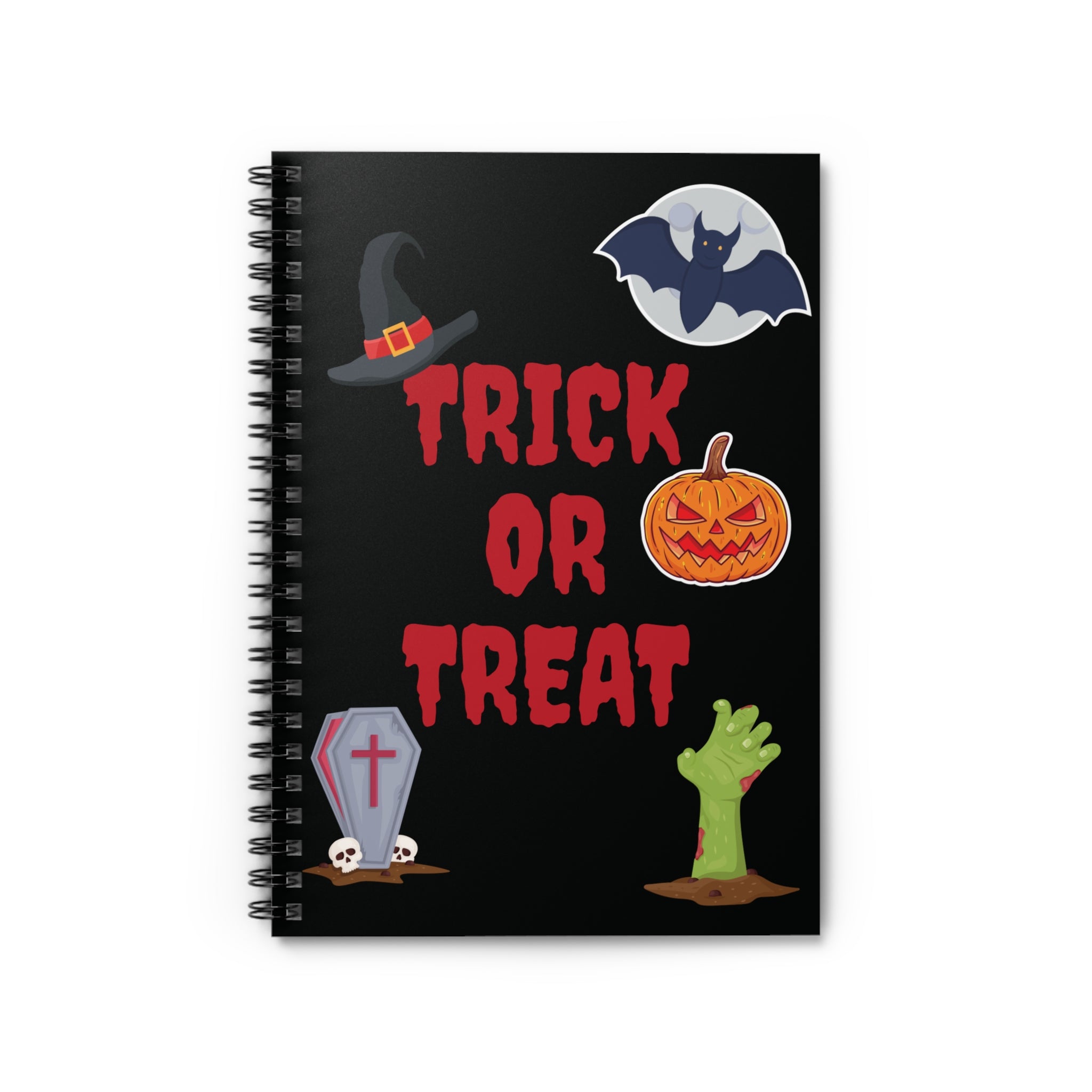Trick or Treat Spiral Notebook - Ruled Line - Black (Red Letters)