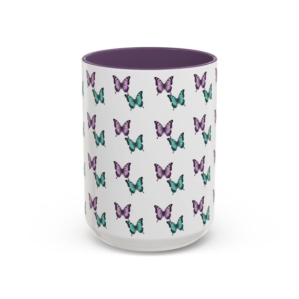 Butterfly Pattern Coffee Mug —  Purple & Turquoise Spring Ceramic Mug (11/15oz)