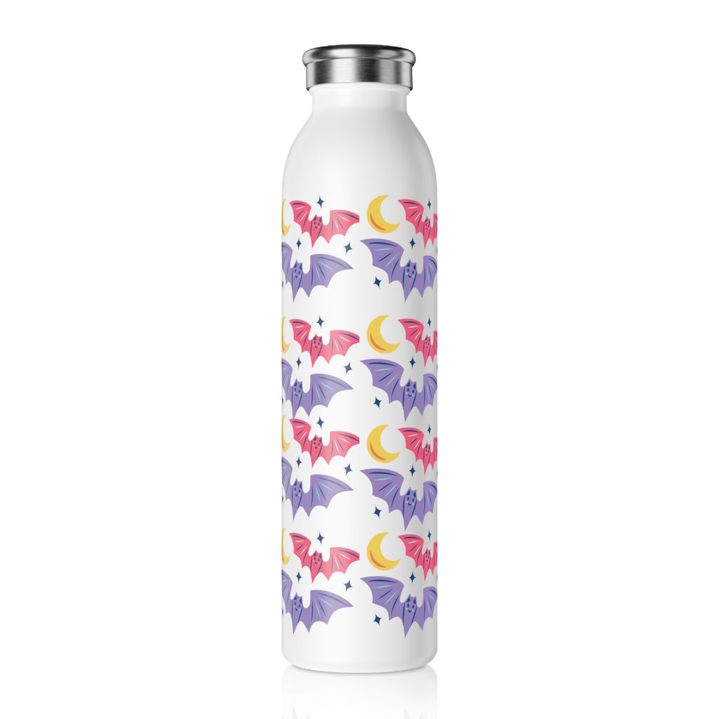 Cute Bats With Crescent Moon Slim Water Bottle