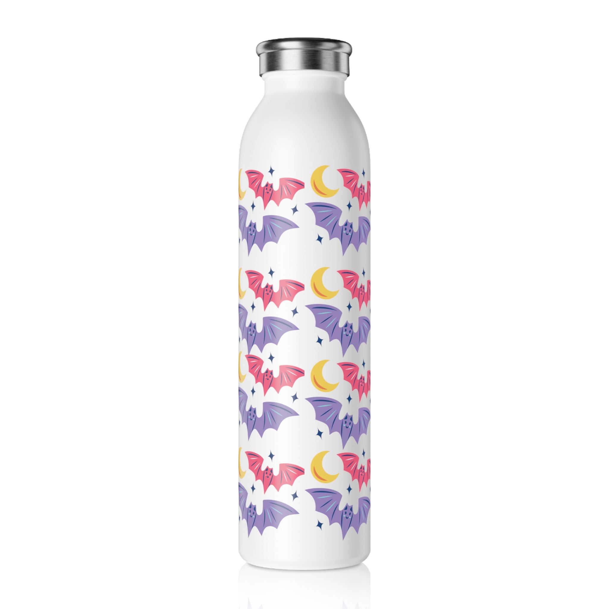 Cute Bats With Crescent Moon Slim Water Bottle