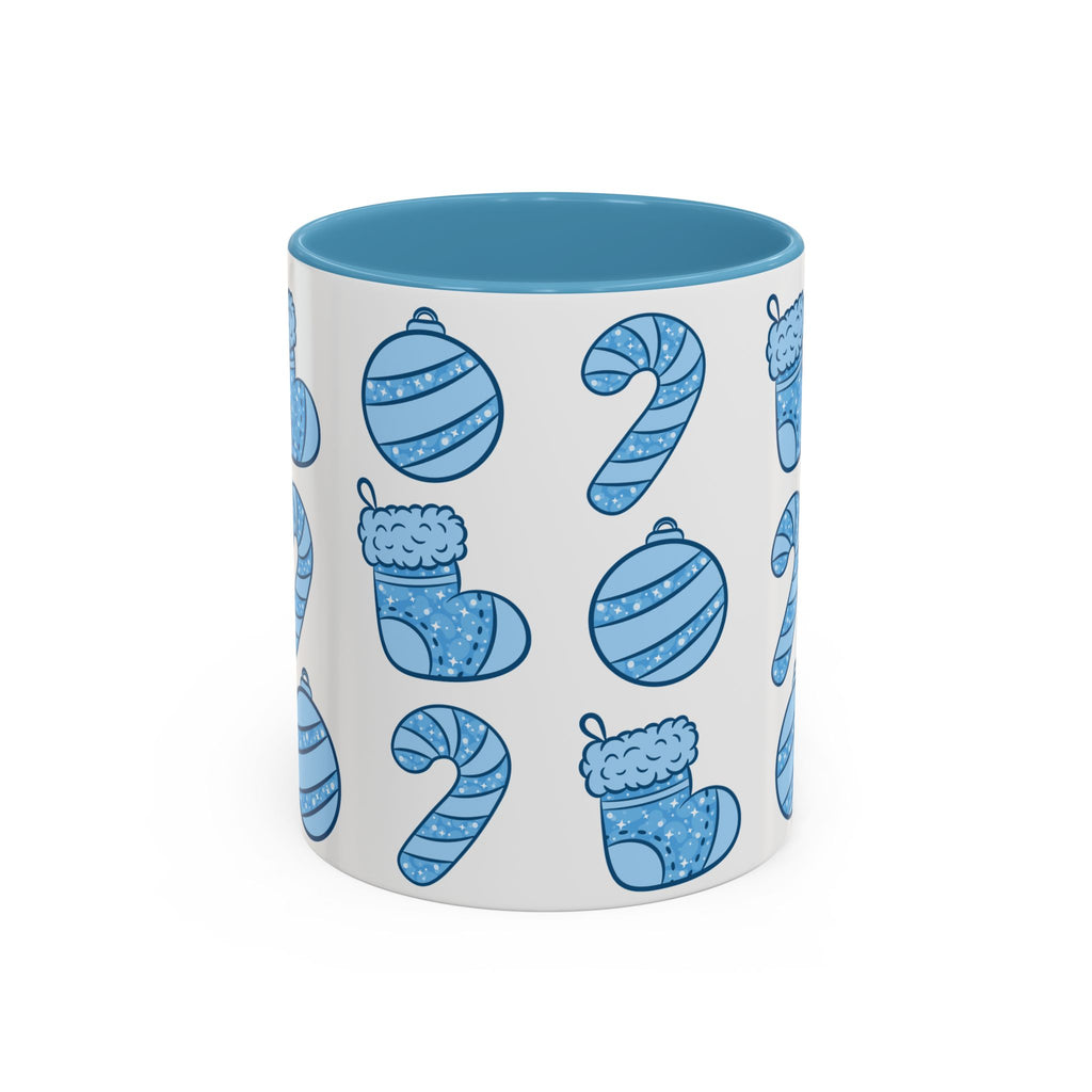 Glittery Blue Holiday Pattern Accent Coffee Mug (11/15 oz)