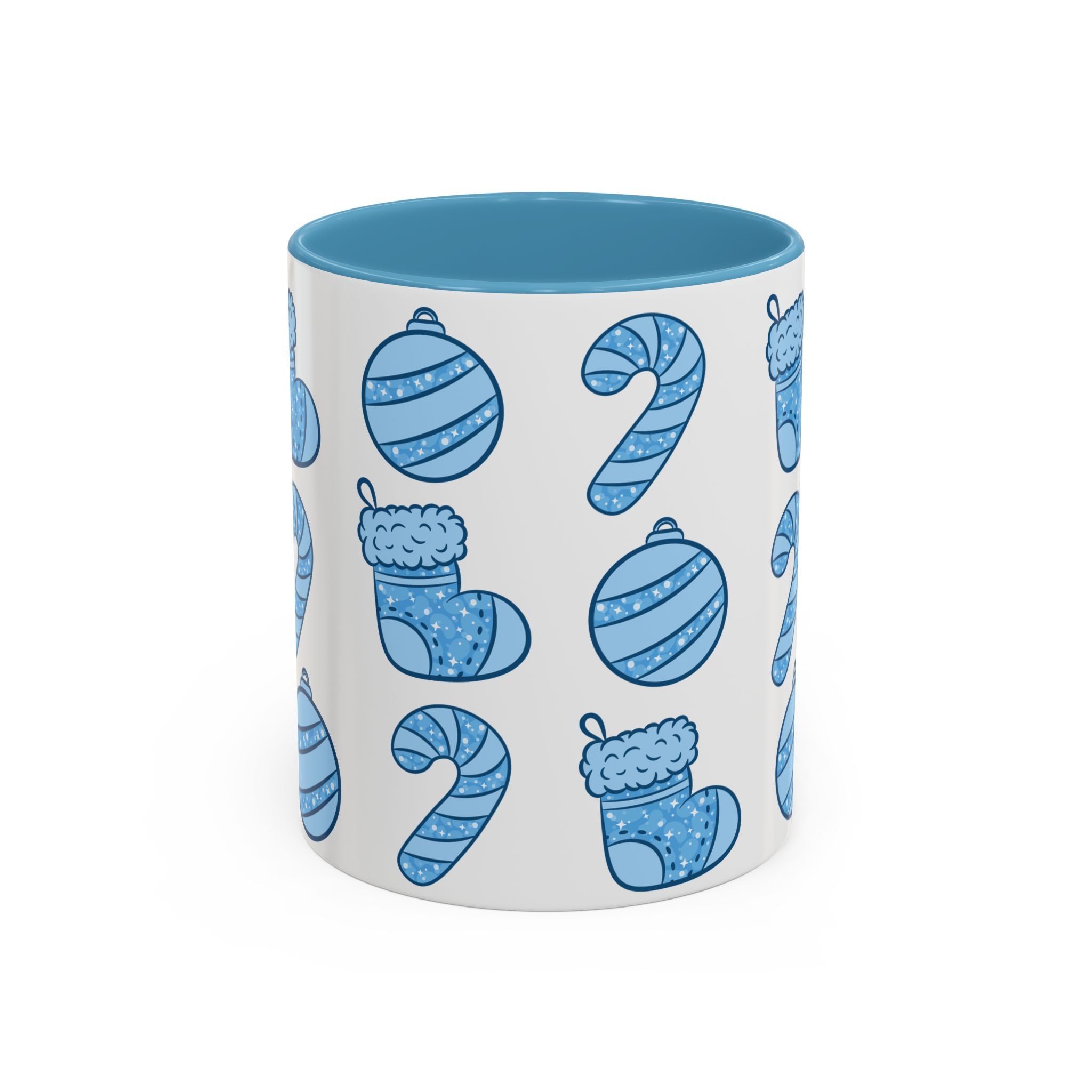 Glittery Blue Holiday Pattern Accent Coffee Mug (11/15 oz)